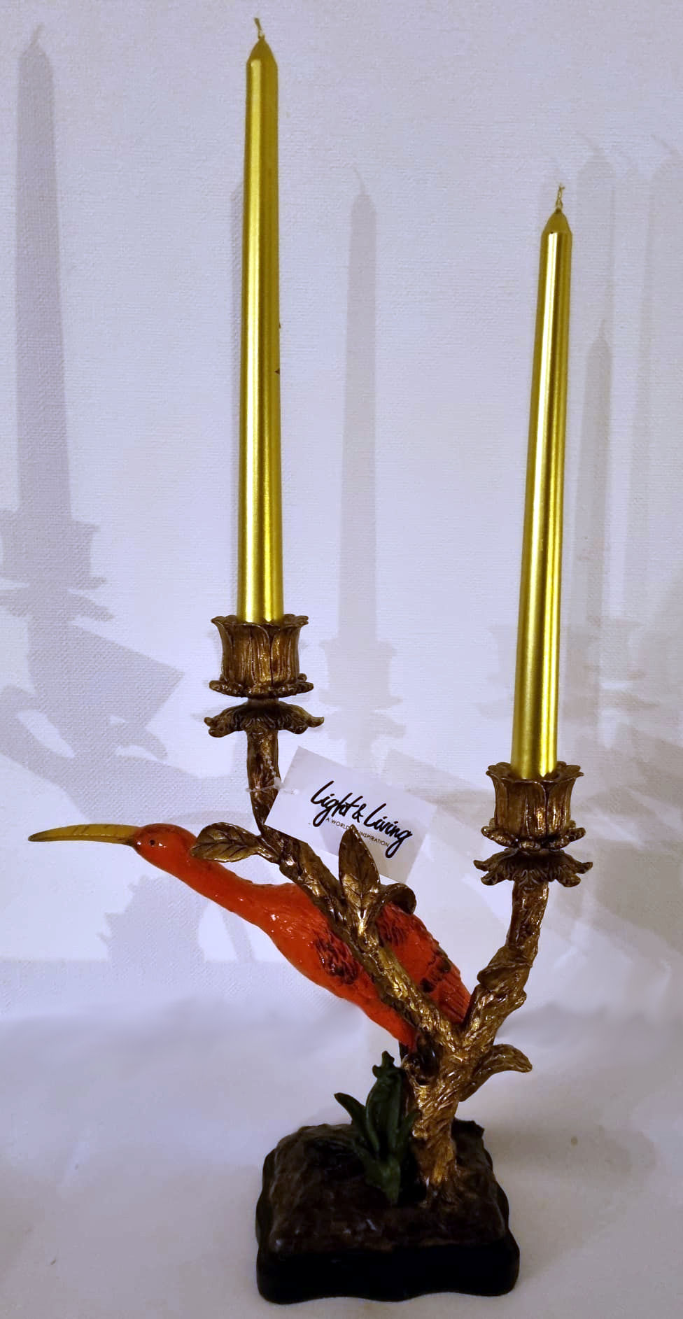 markt Uittrekken Keer terug Kandelaar CRANE antiek goud met goudkleurige kaarsen, 27x10x32,5cm