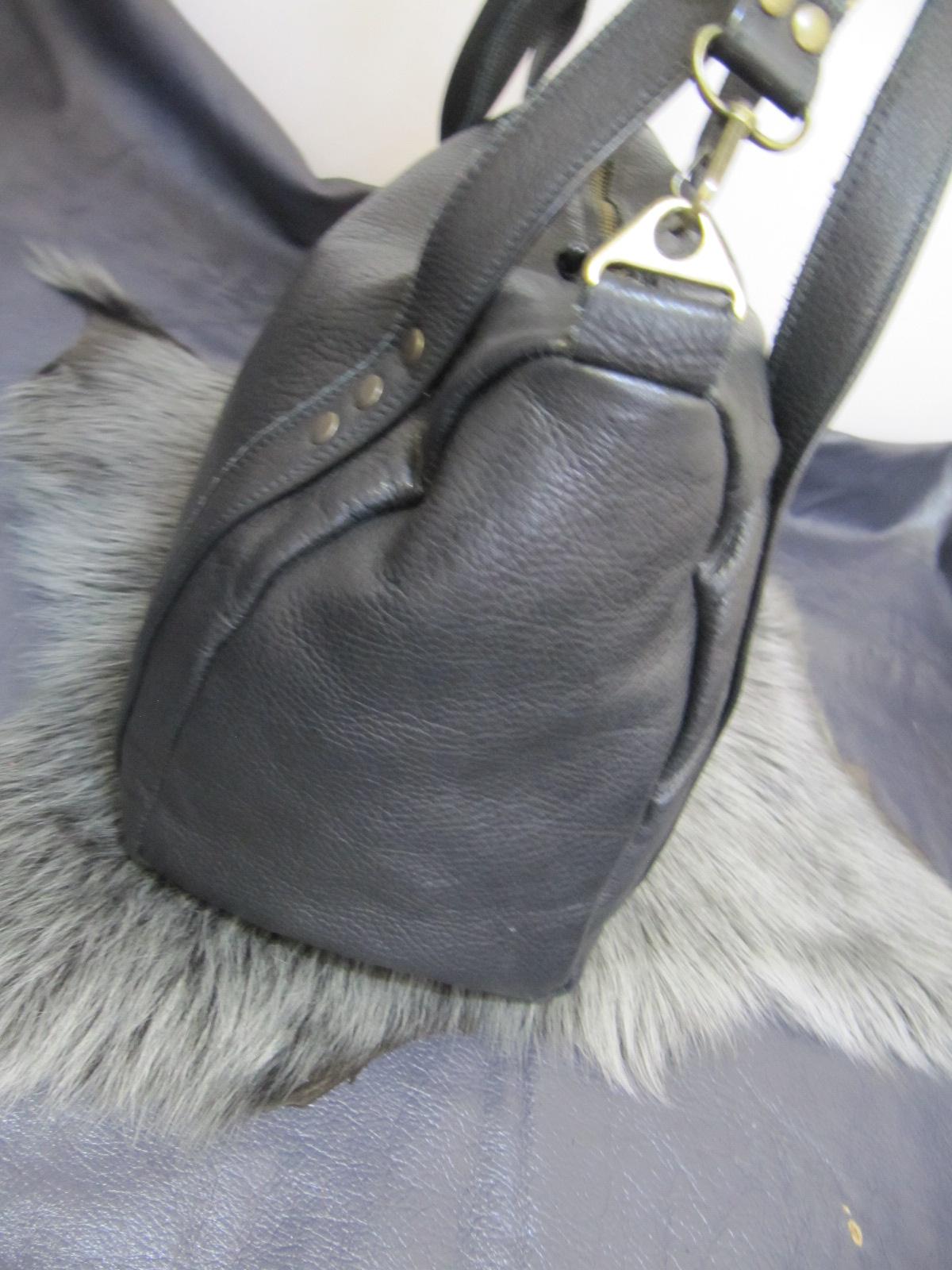 Black leather Bowling style handbag