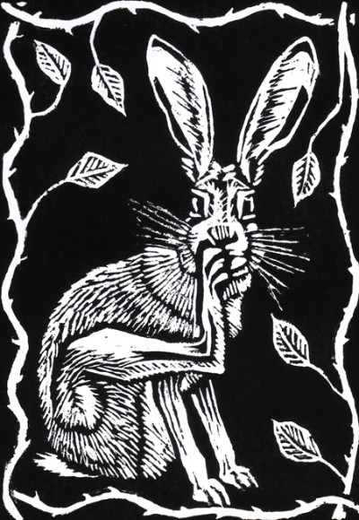 Scratching Hare lino