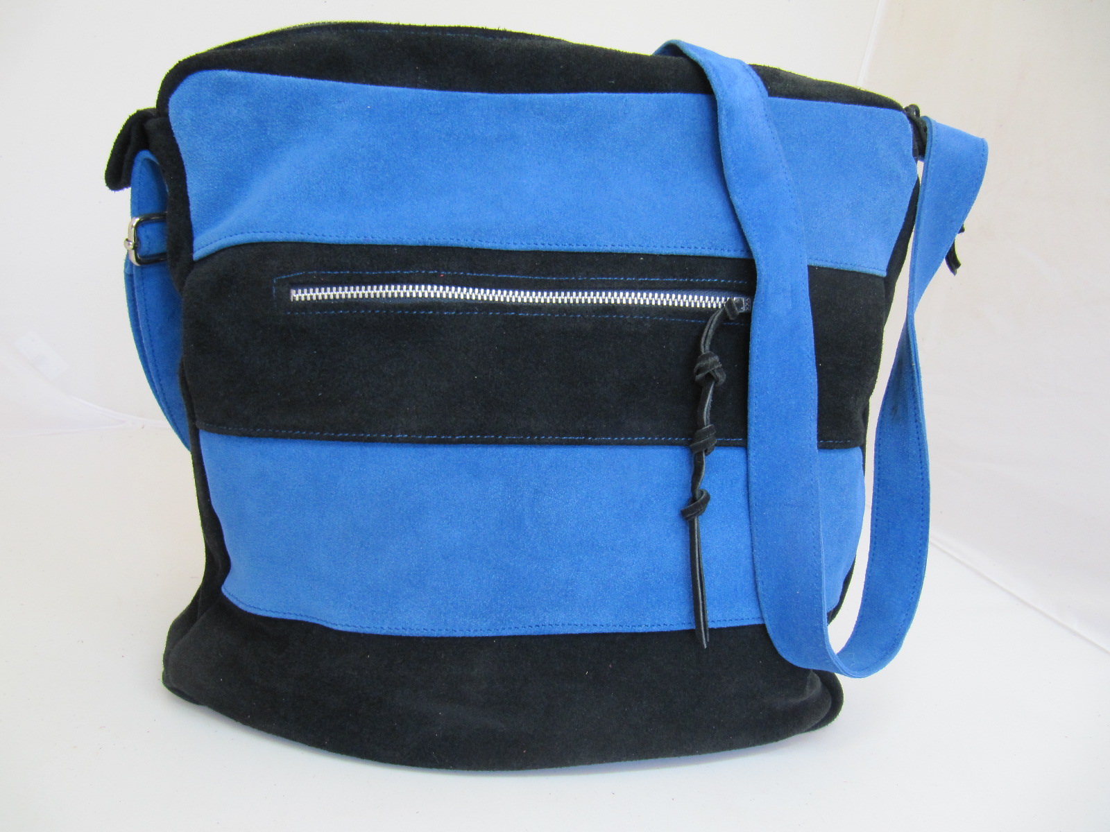 Soft suede panel handbag turquoise & black