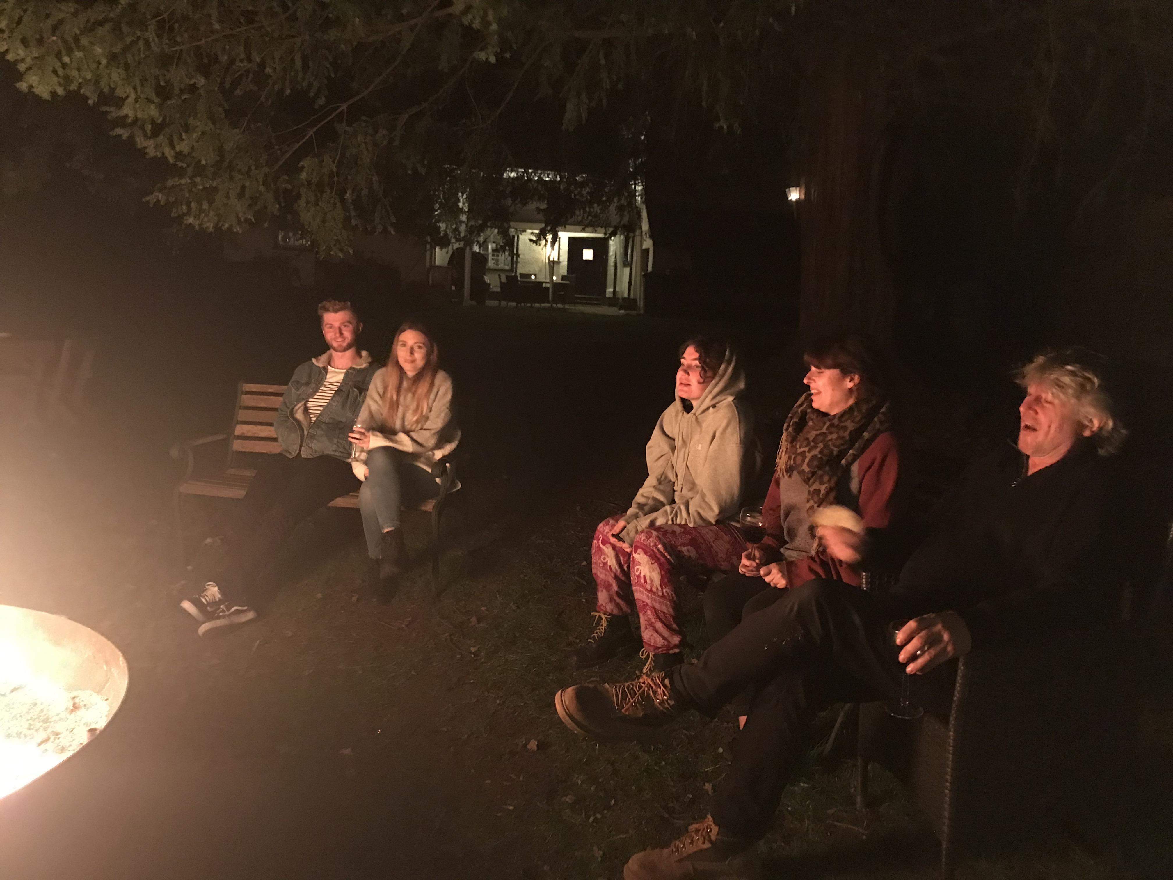 Our group around the campfire keeping warm on a chilly night