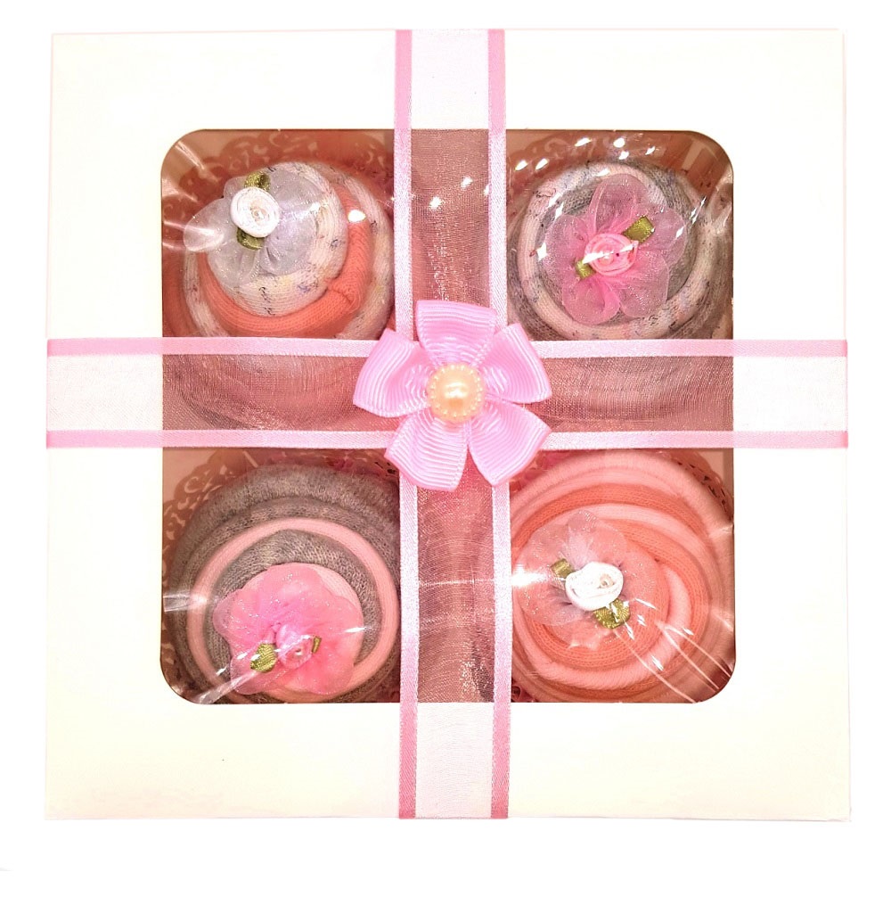 Women's Sock Cupcakes - Pink Ribbon Gift Box