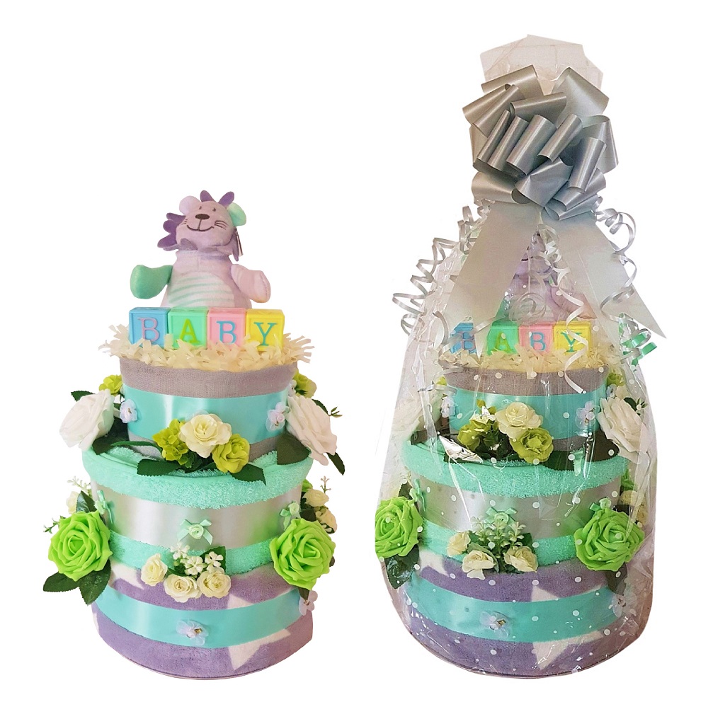 Beautiful Mint & Grey Nappy Cake for a Girl or Boy