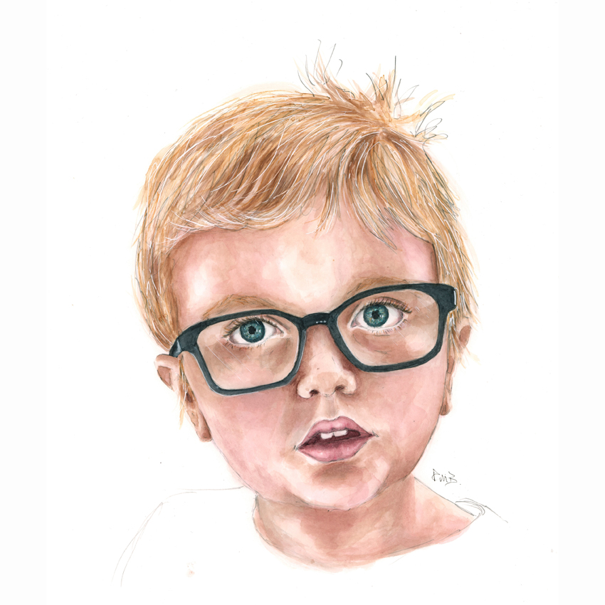 Size A3 Watercolour Pencil & Ink Portrait Illustration.