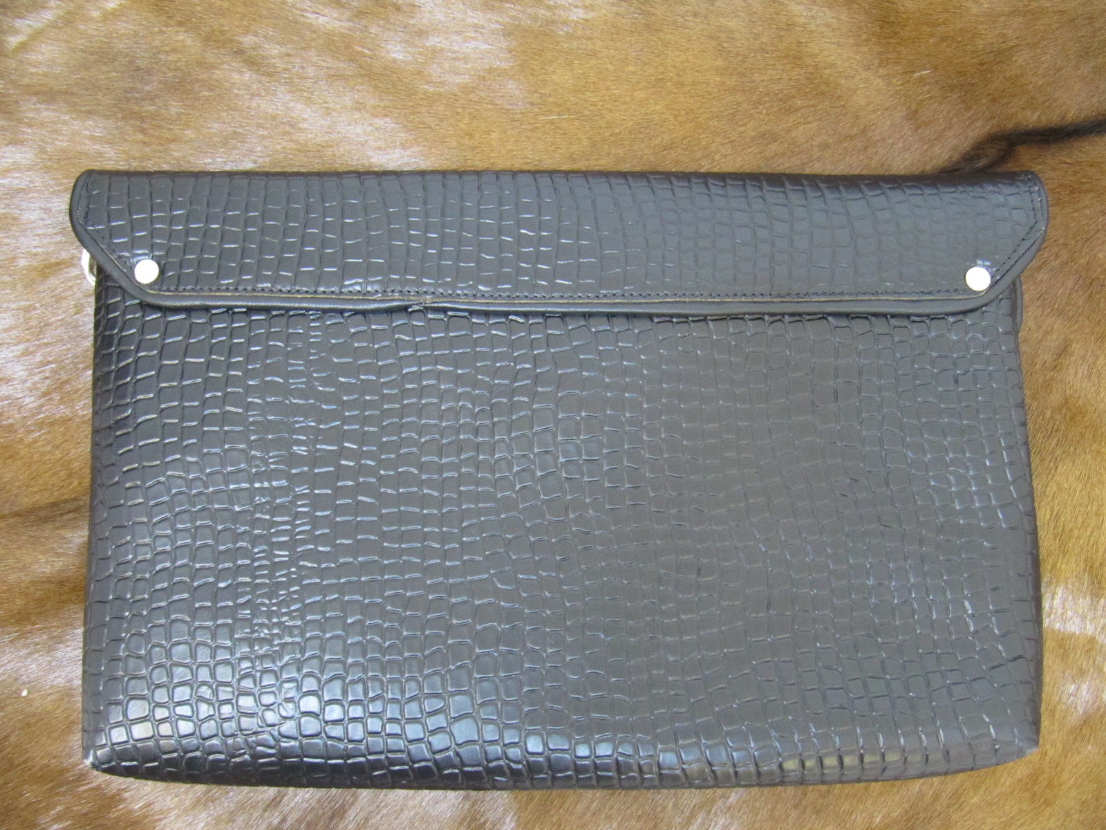 Black leather (mock croc) clutch bag