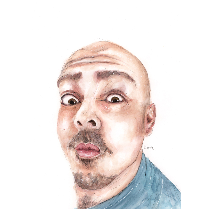 Size A3 Watercolour Pencil & Ink Portrait Illustration.