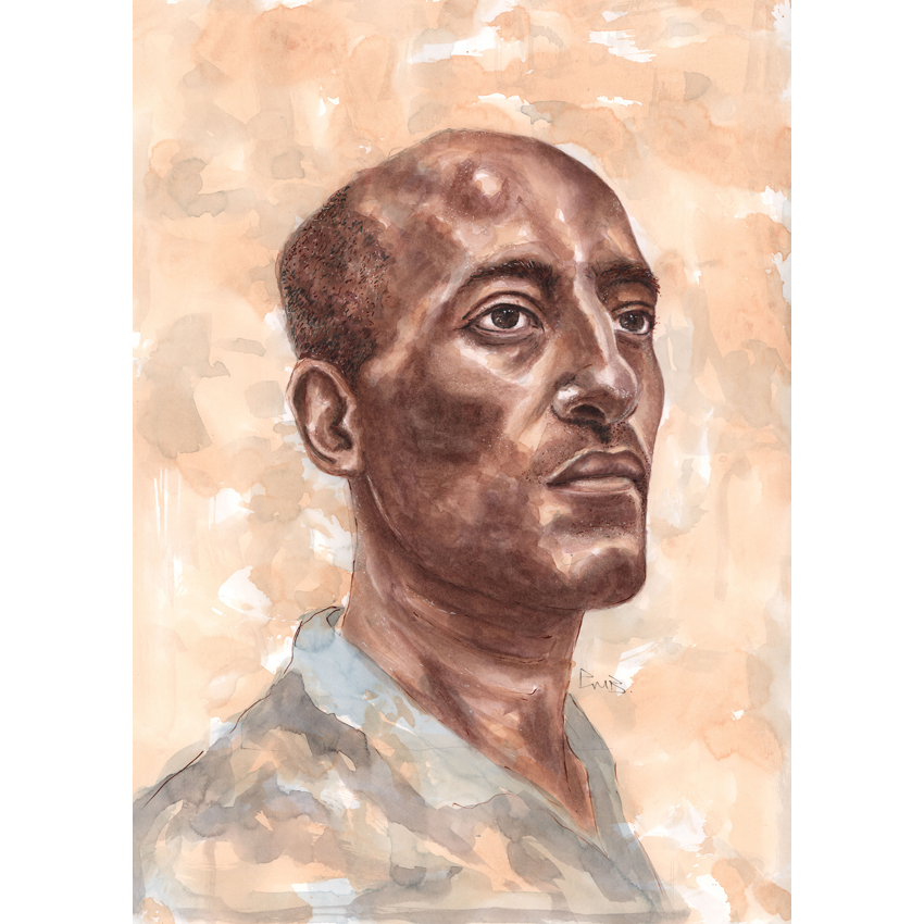 A3 Watercolour, pencil & ink portrait illustration.