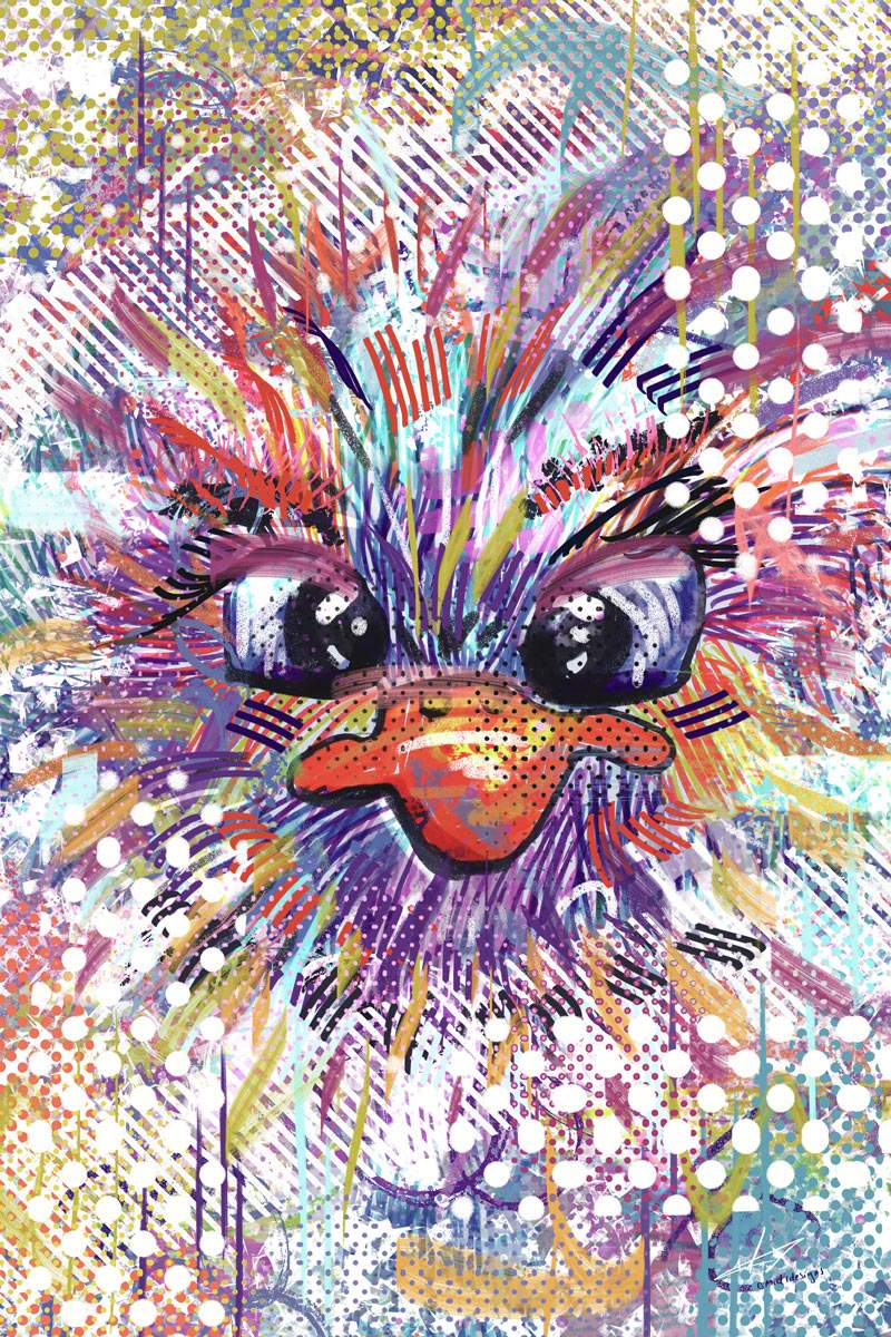 Kleurige struisvogel - Mixed media - Akoestisch kunstwerk