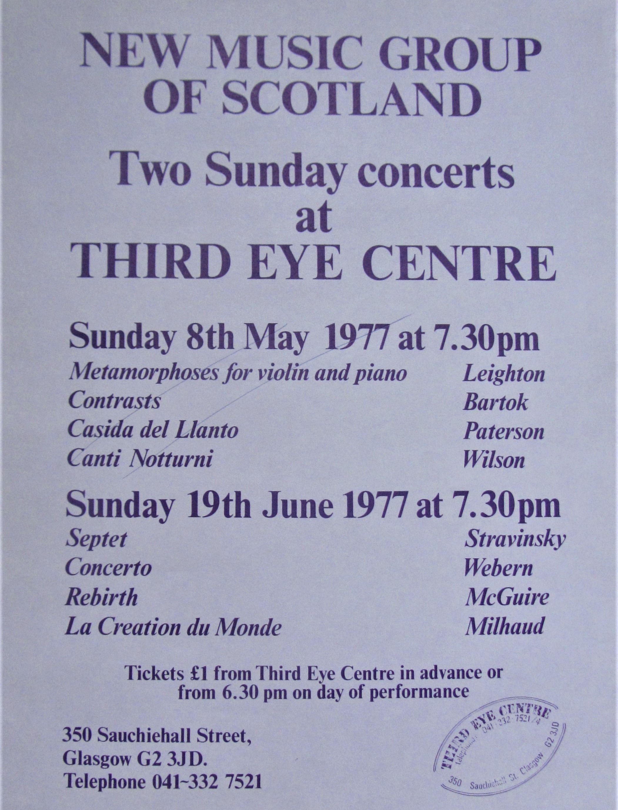 The New Music Group of Scotland played McGuire's Rebirth at this Glasgow concert in June 1977