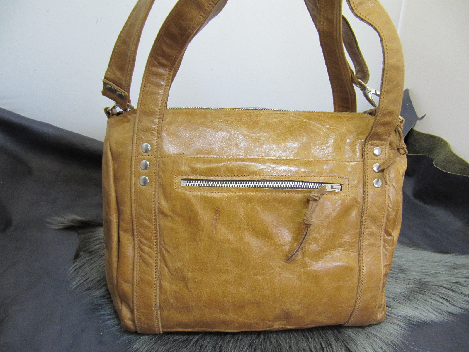 Tan leather Bowling style handbag