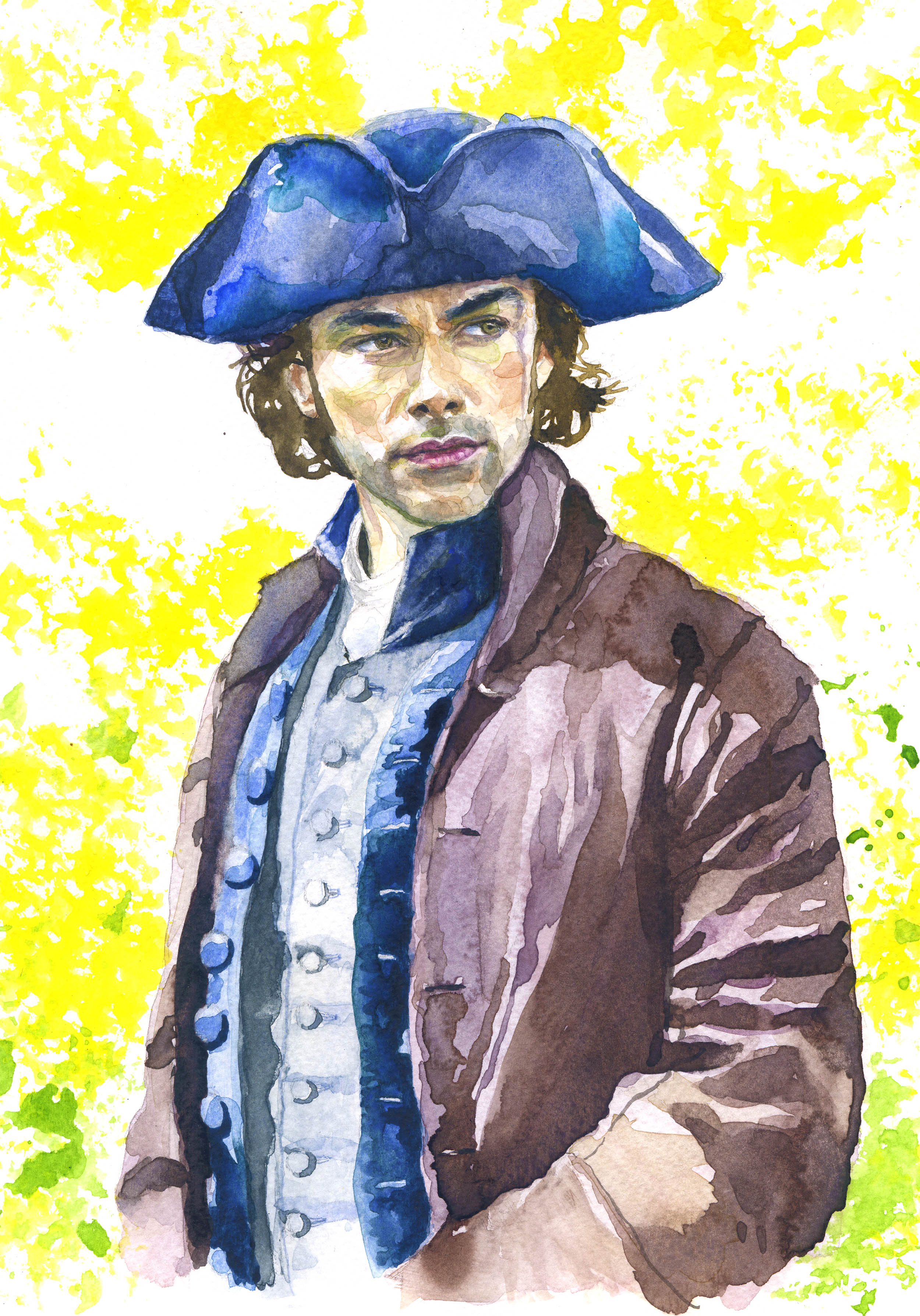 Portrait of Aidan Turner - Ross Poldark/Pastel & Watercolour on paper