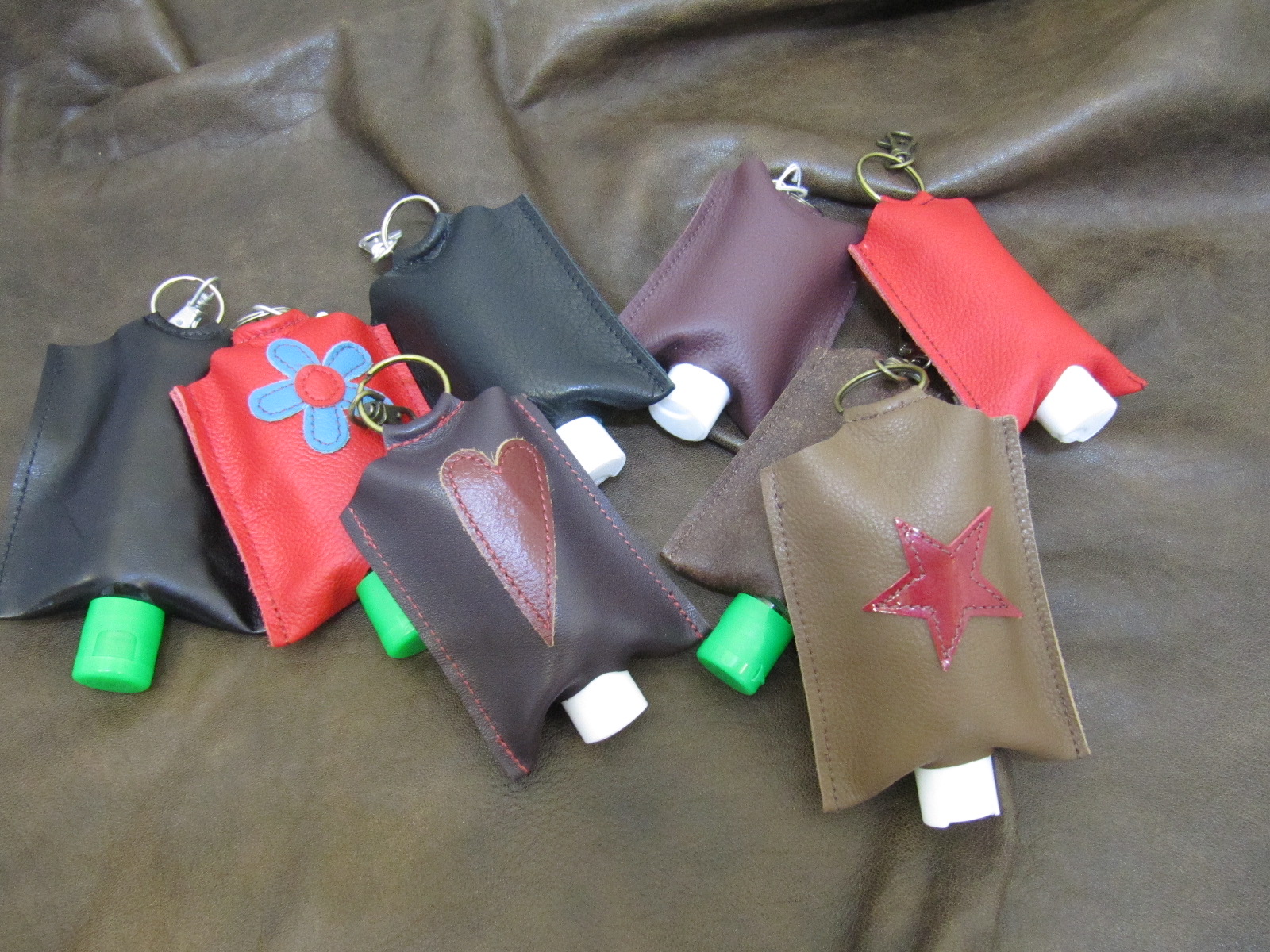 Leather Hand Sanitizer Carrier - Brown with Red Heart