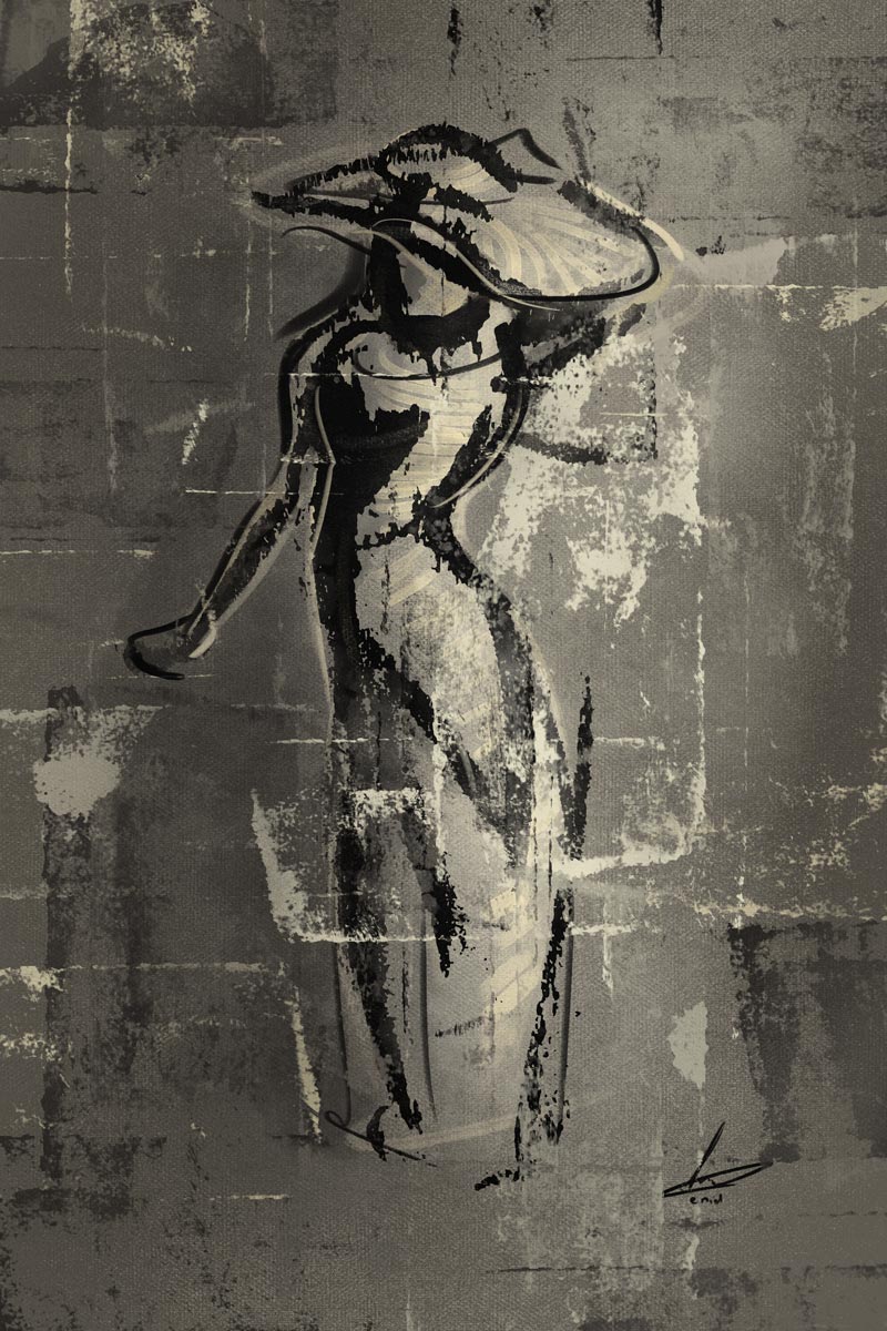 Grootformaat - gesture houtskool tekening vrouw met hoed