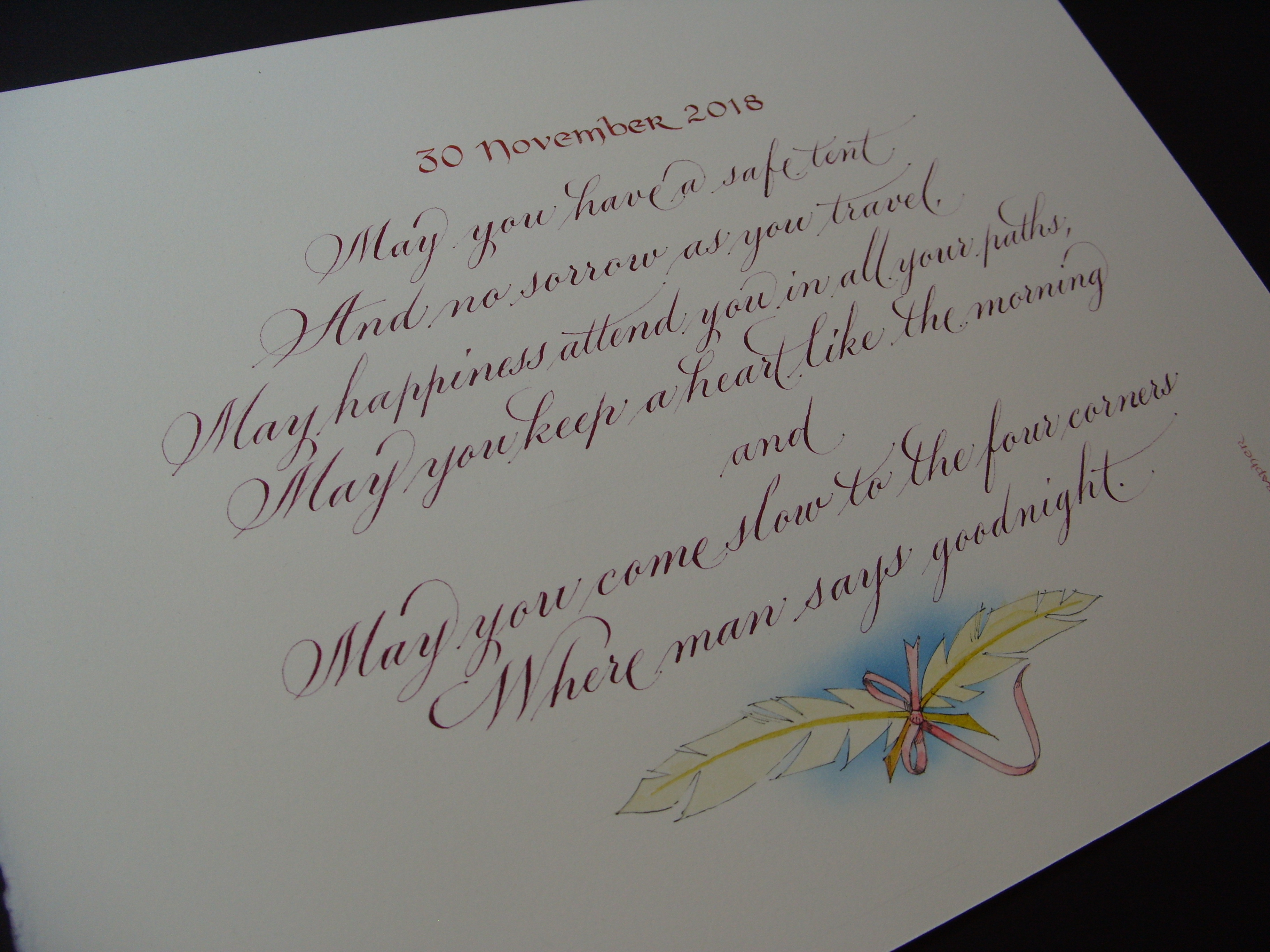 American First-Nation wedding Prayer scribed and illuminated with an interlocking feather motif.