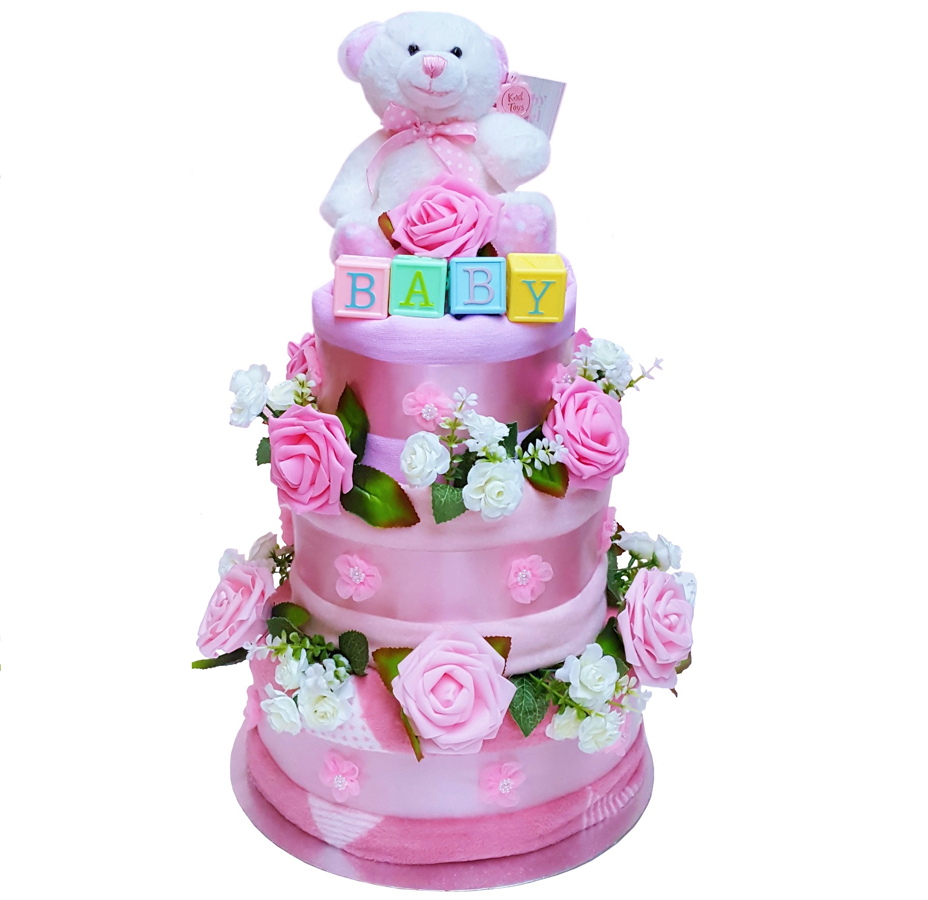 Beautiful Pink Nappy Cake for a Girl