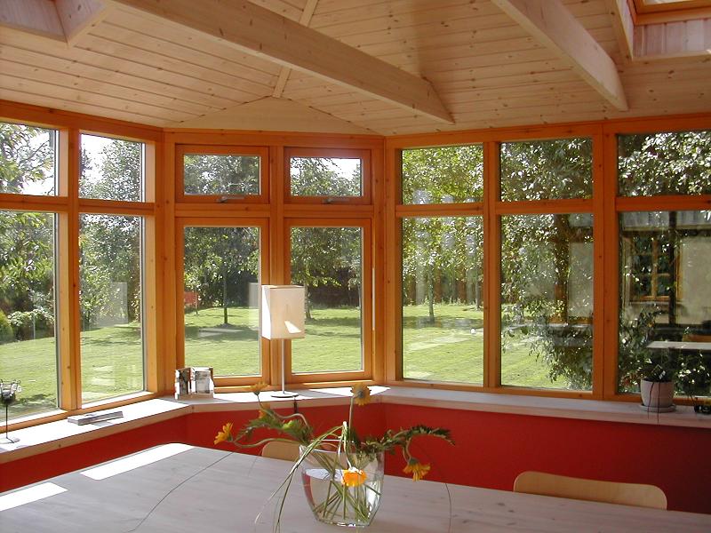 Interior of pine coloured sunroom