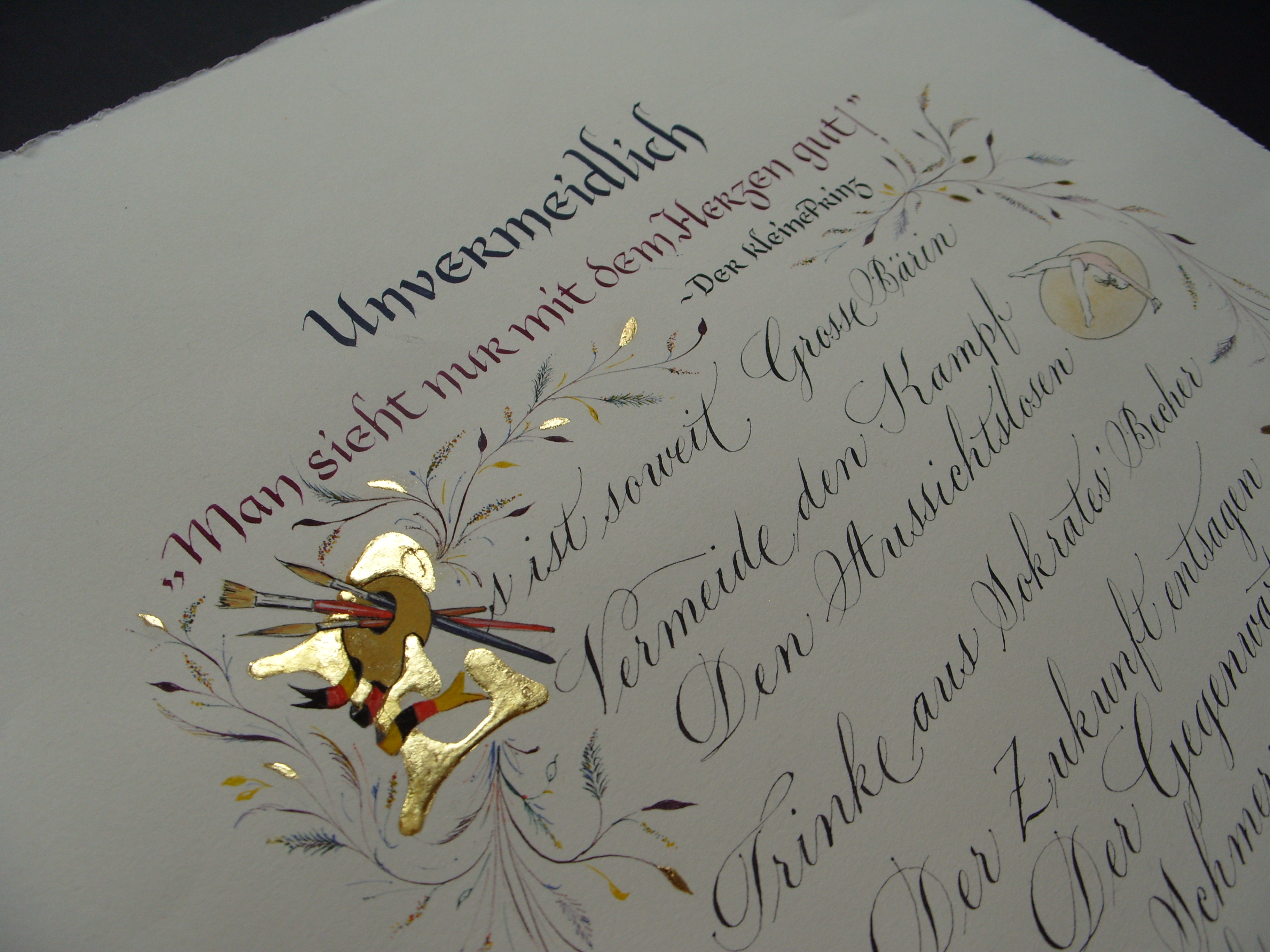 Poem, scribed and illuminated using 24 carat gold leaf and iron gall and gouache inks