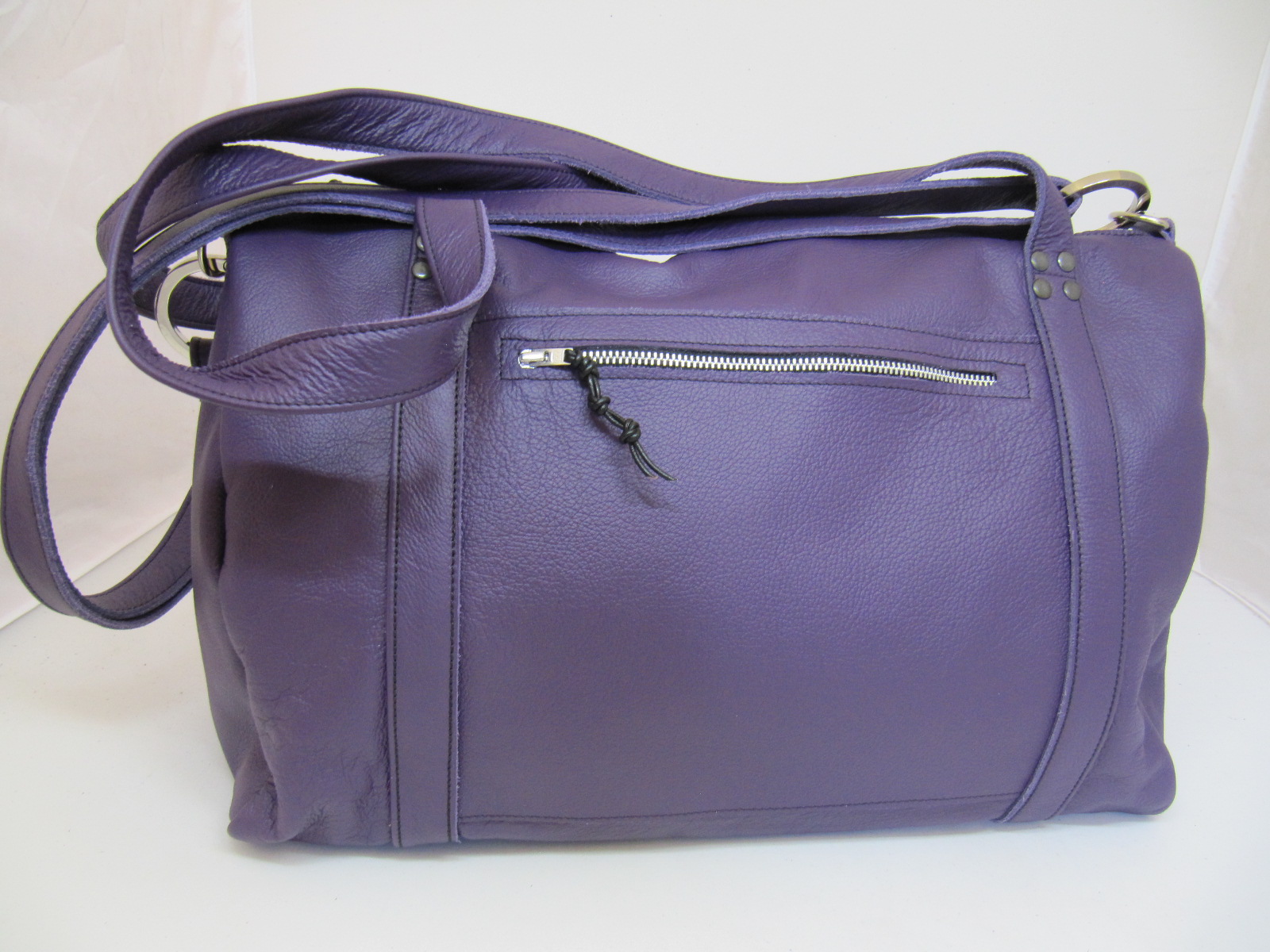 Purple leather overnight bag