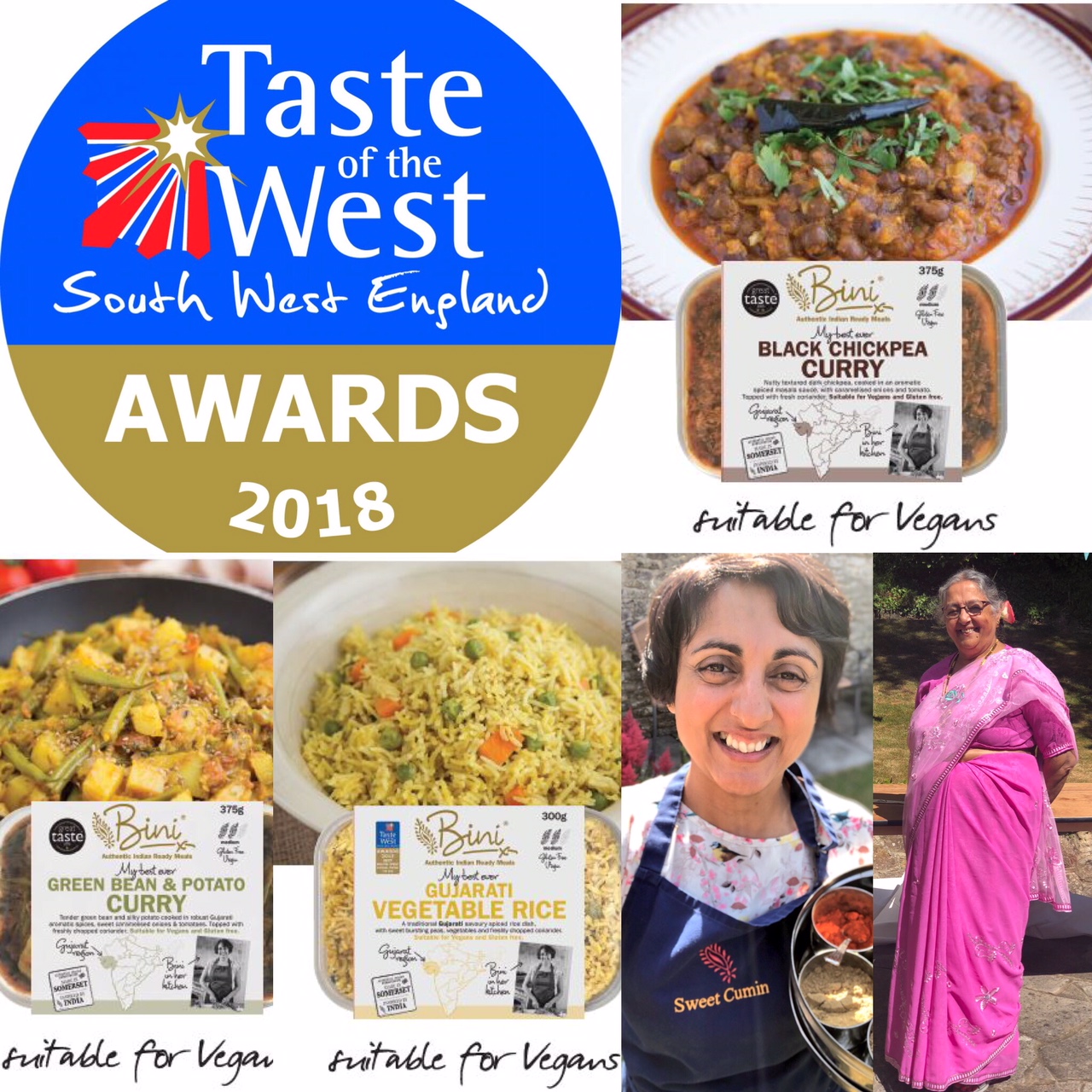 3 GOLD AWARDS for Bini Curries VEGAN readymeals in the Taste of the West Awards 2018