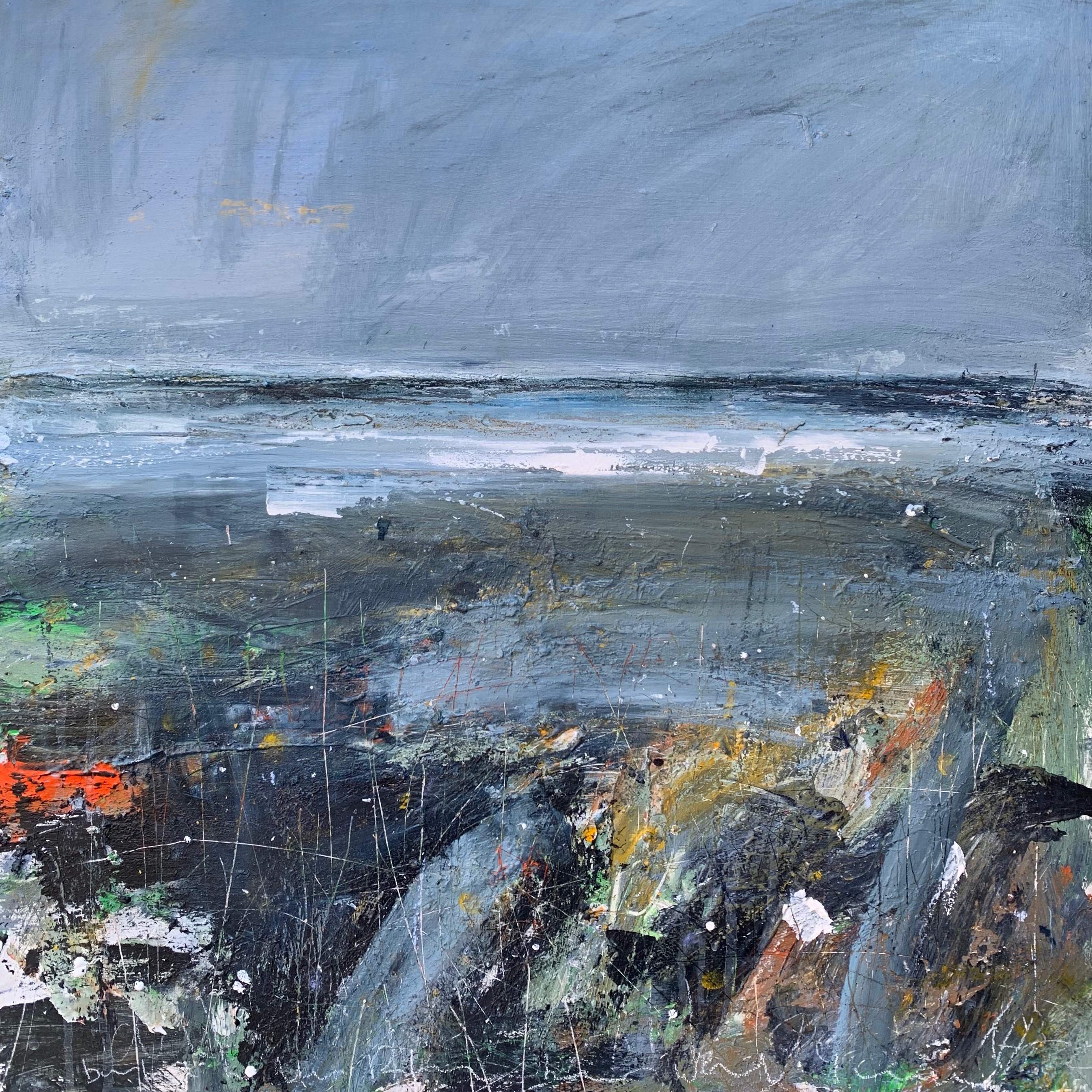 acrylic painting by Edinburgh based artist Small blue landscape on paper
