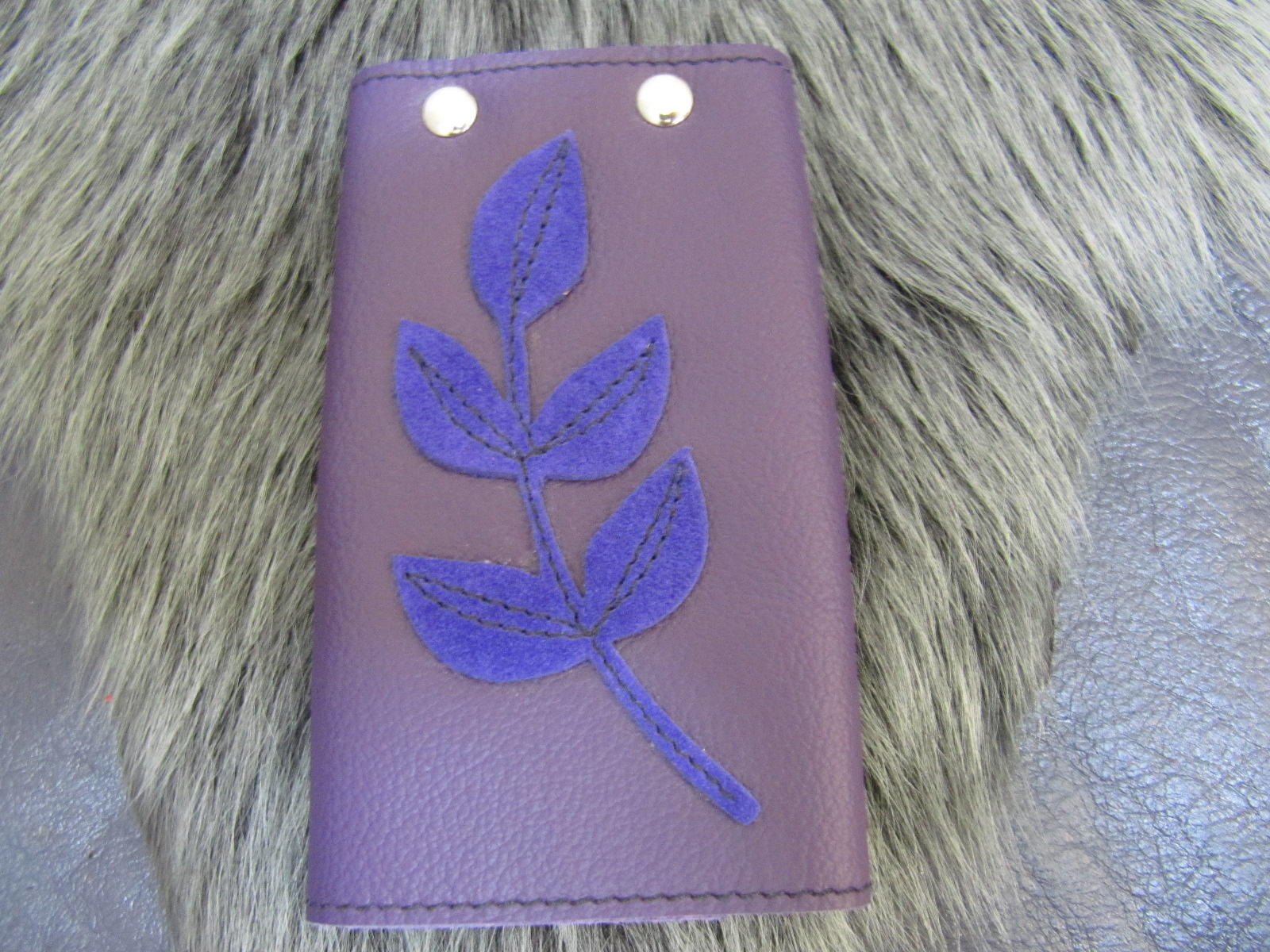Leather key case purple