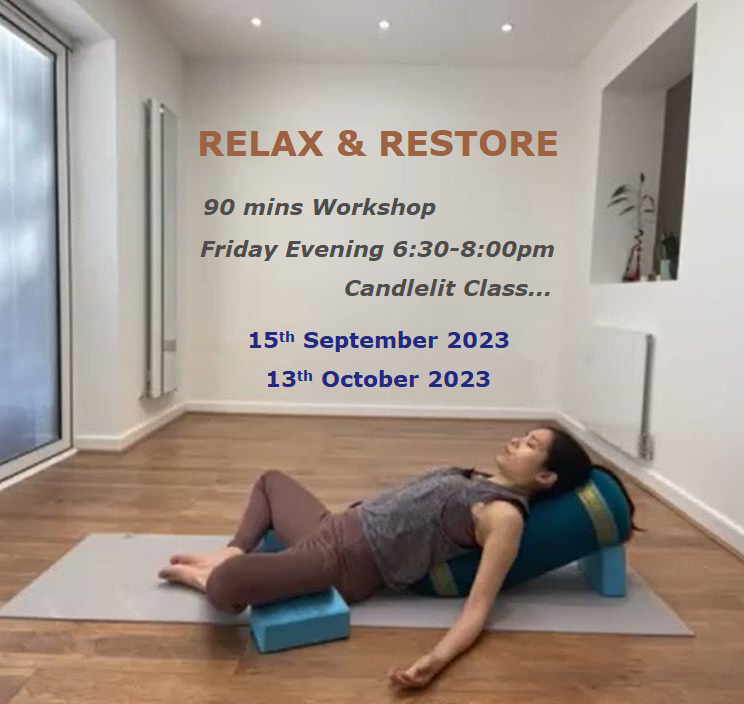 Yoga Mind Balance Workshops, Friday Evening Yoga, Relax and Restore Yoga using props for support