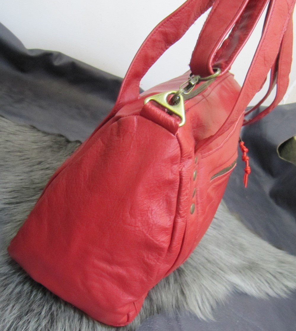 Red leather Bowling style handbag