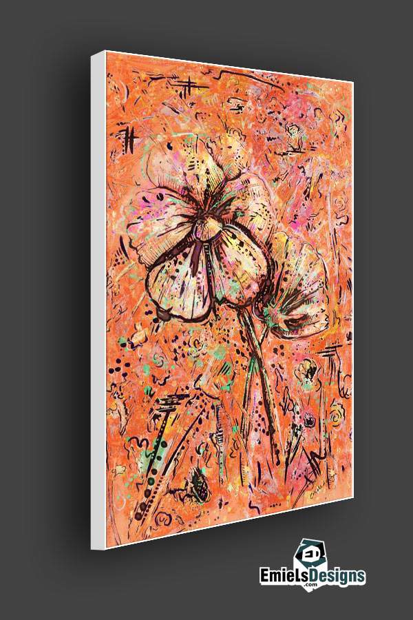 Fleurig artwork - twee veldbloemen in oranje geel en roze tinten