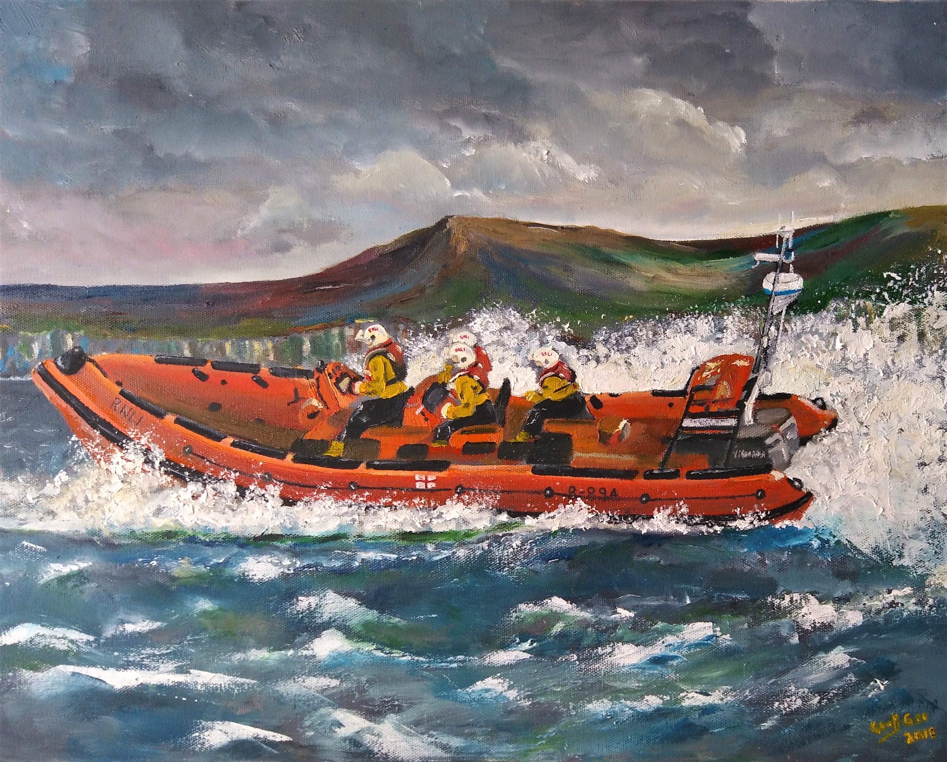 On a Shout (184) Oil on Canvas  20"x16"   Price - Donated  to RNLI