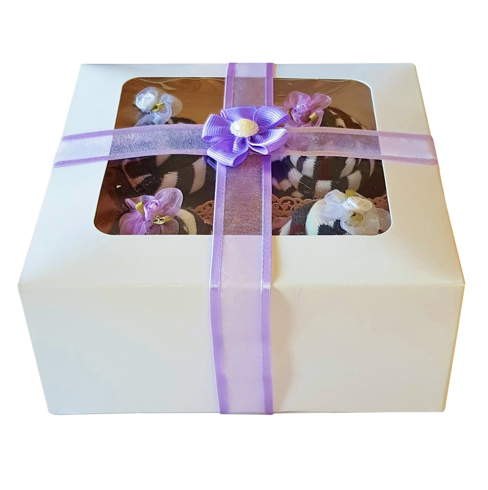 Women's Sock Cupcakes, Purple Ribbon Gift Box