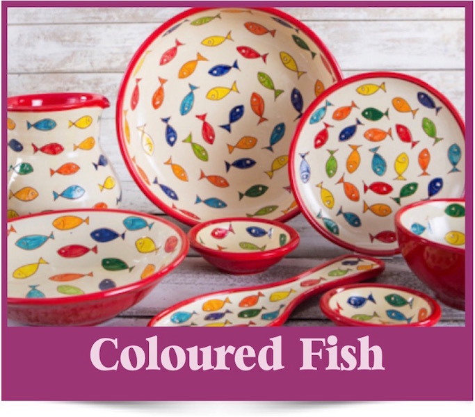 Coloured Fish design Spanish Ceramics from Brambles Deli Kirkcudbright