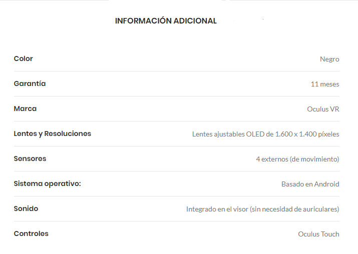 Oculus Quest Sistema de Realidad Virtual Inalambrico 128 GB 8png
