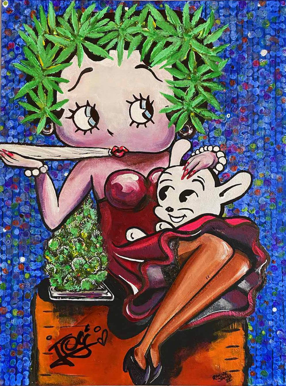 JOY Series: 18x24 Acrylic on canvas. Available to view at Giggles Cannabis (1026 Queen St. E, TO)