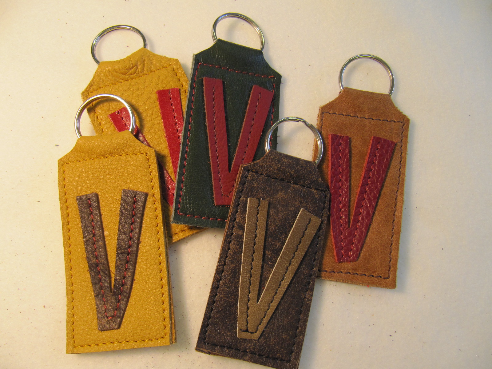 Initial leather key fobs  'V'