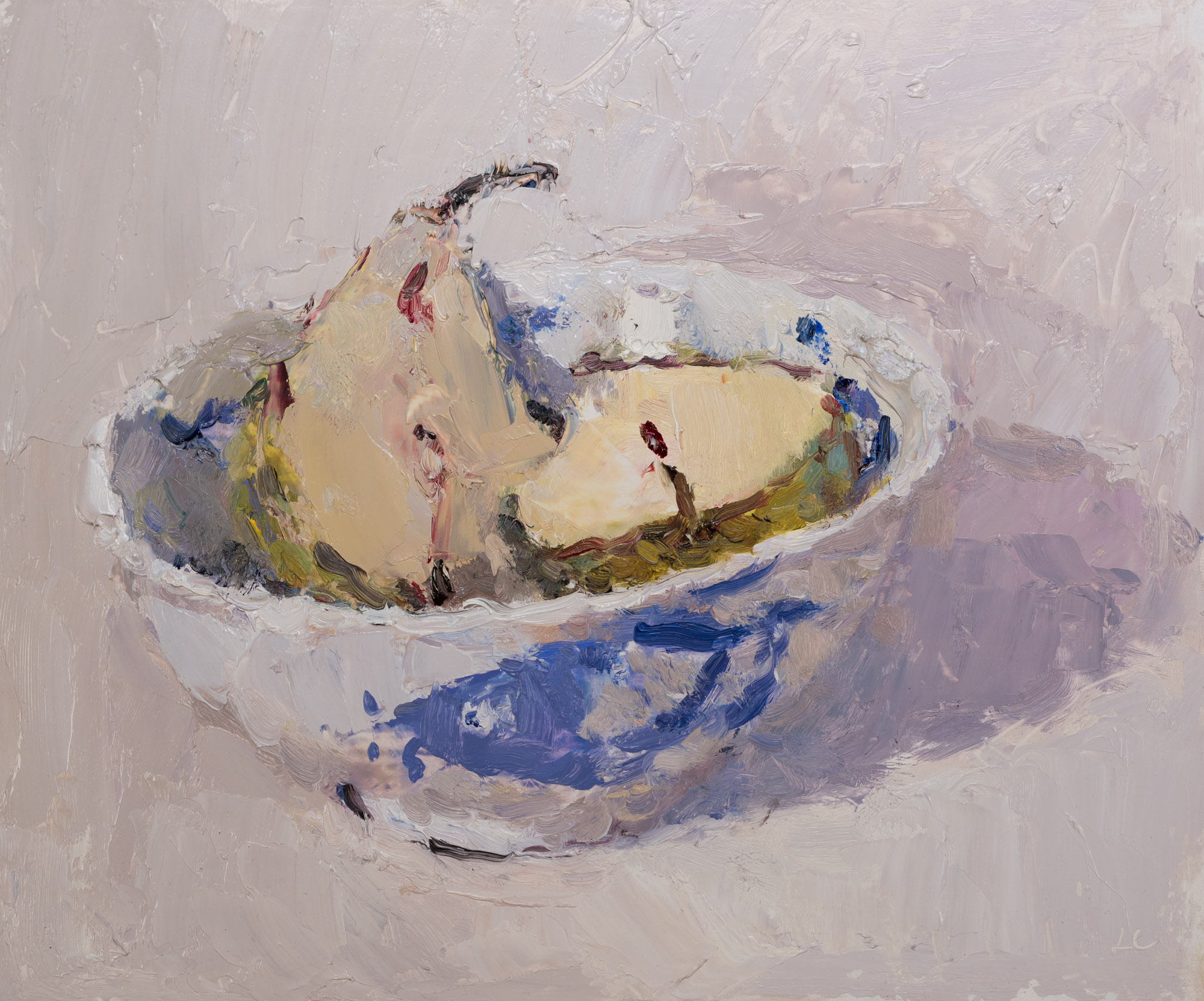 Pear Halves in a Chinese Bowl 1, Oil on Board, 21.3cm x 25cm