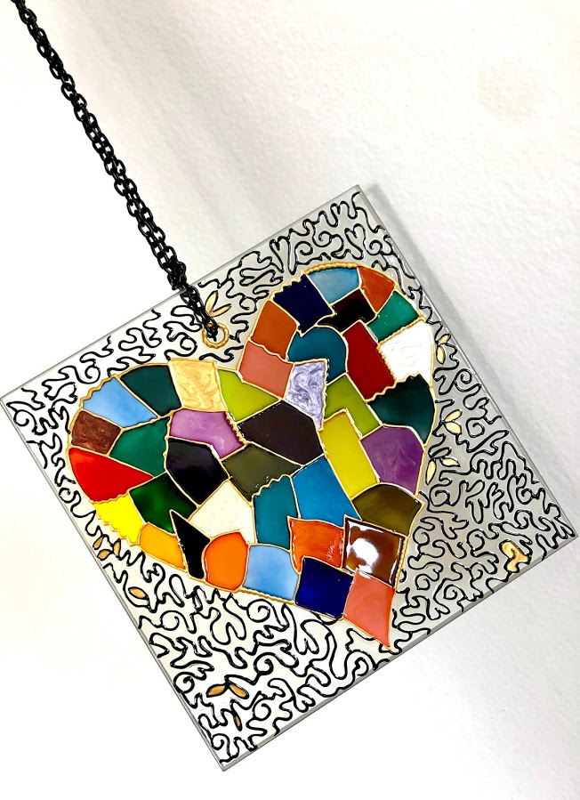 hand made, hand painted multi colored heart design 15x15cm