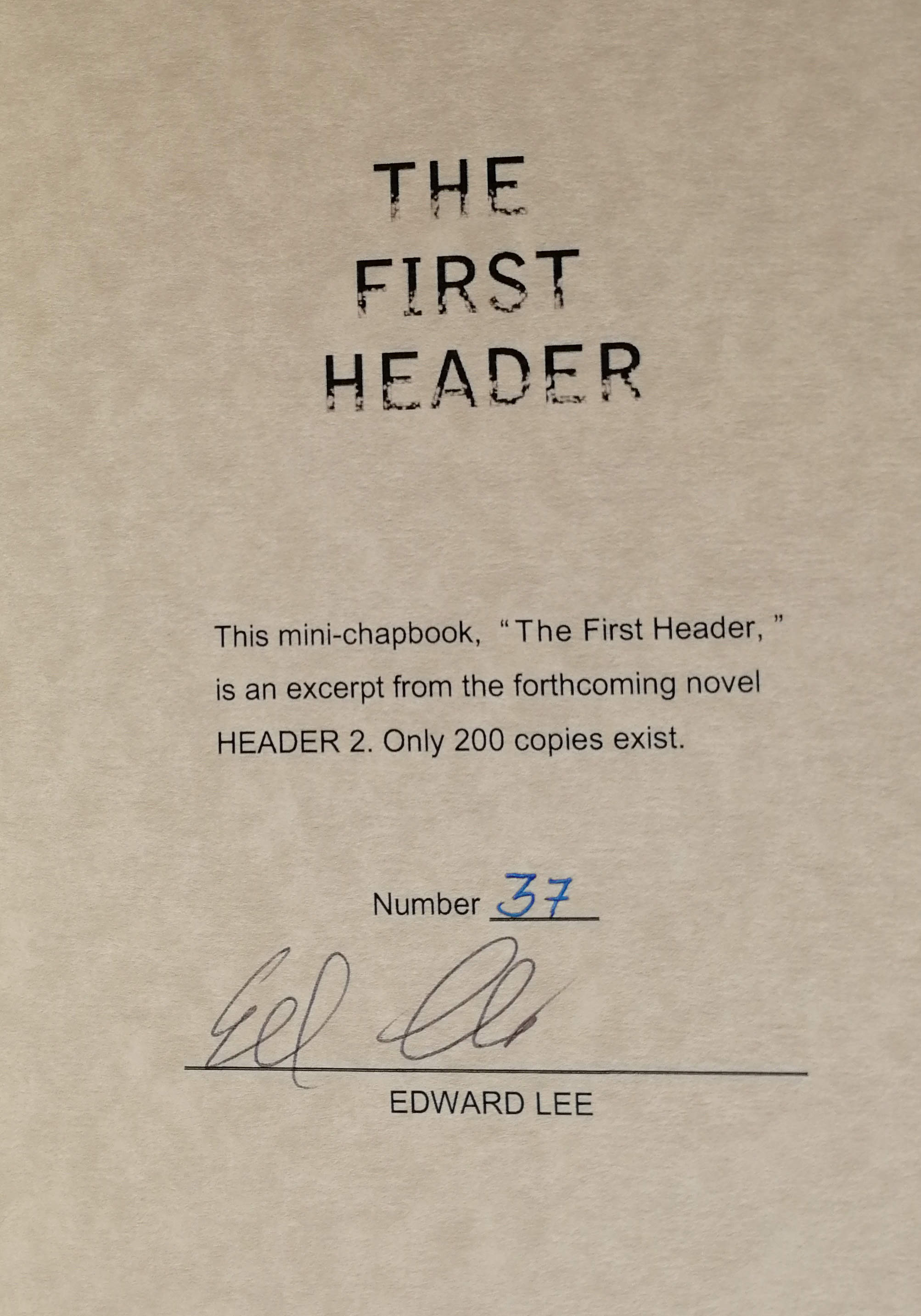 The First Header Signed Chapbook