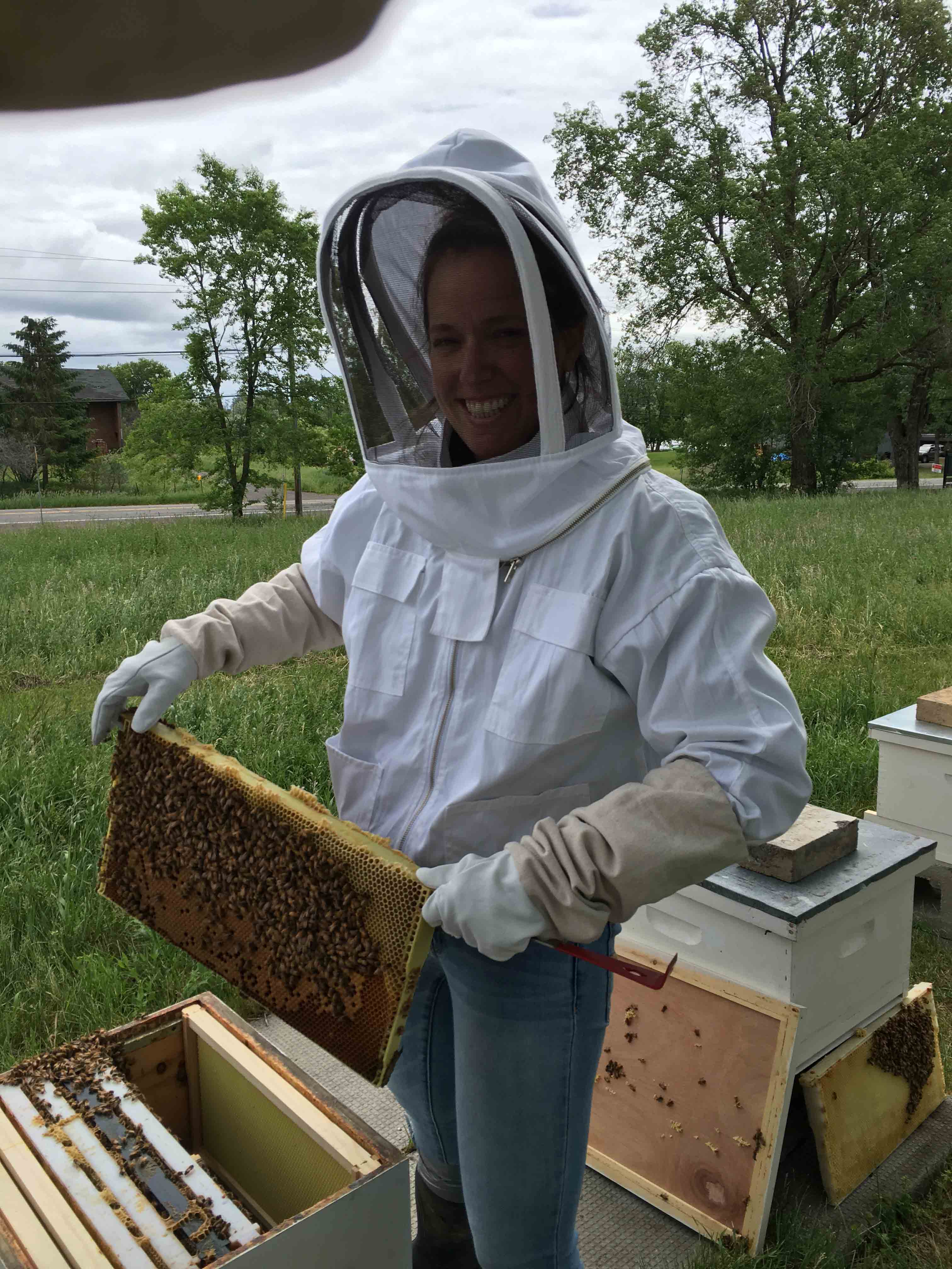 Sarah with the bees