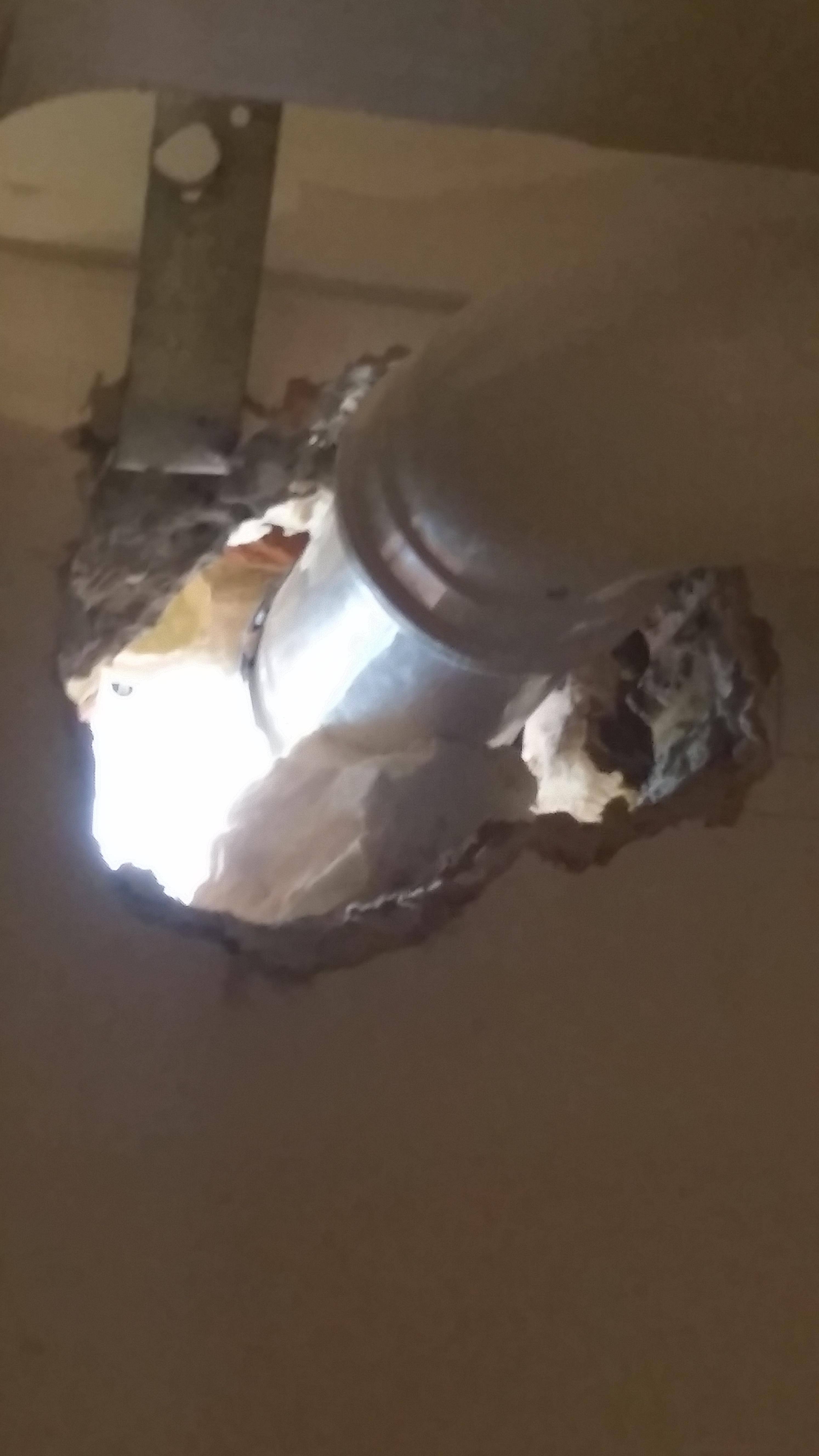 This hole was found in a cuboard. Fix it before you book your air tightness test.