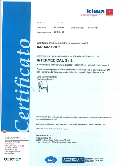 Certificato ISO 13485:2003 | Intermedical S.r.l.