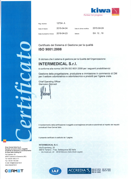Certificato ISO 9001:2008 | Intermedical S.r.l.