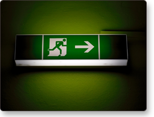 An emergency green exit light