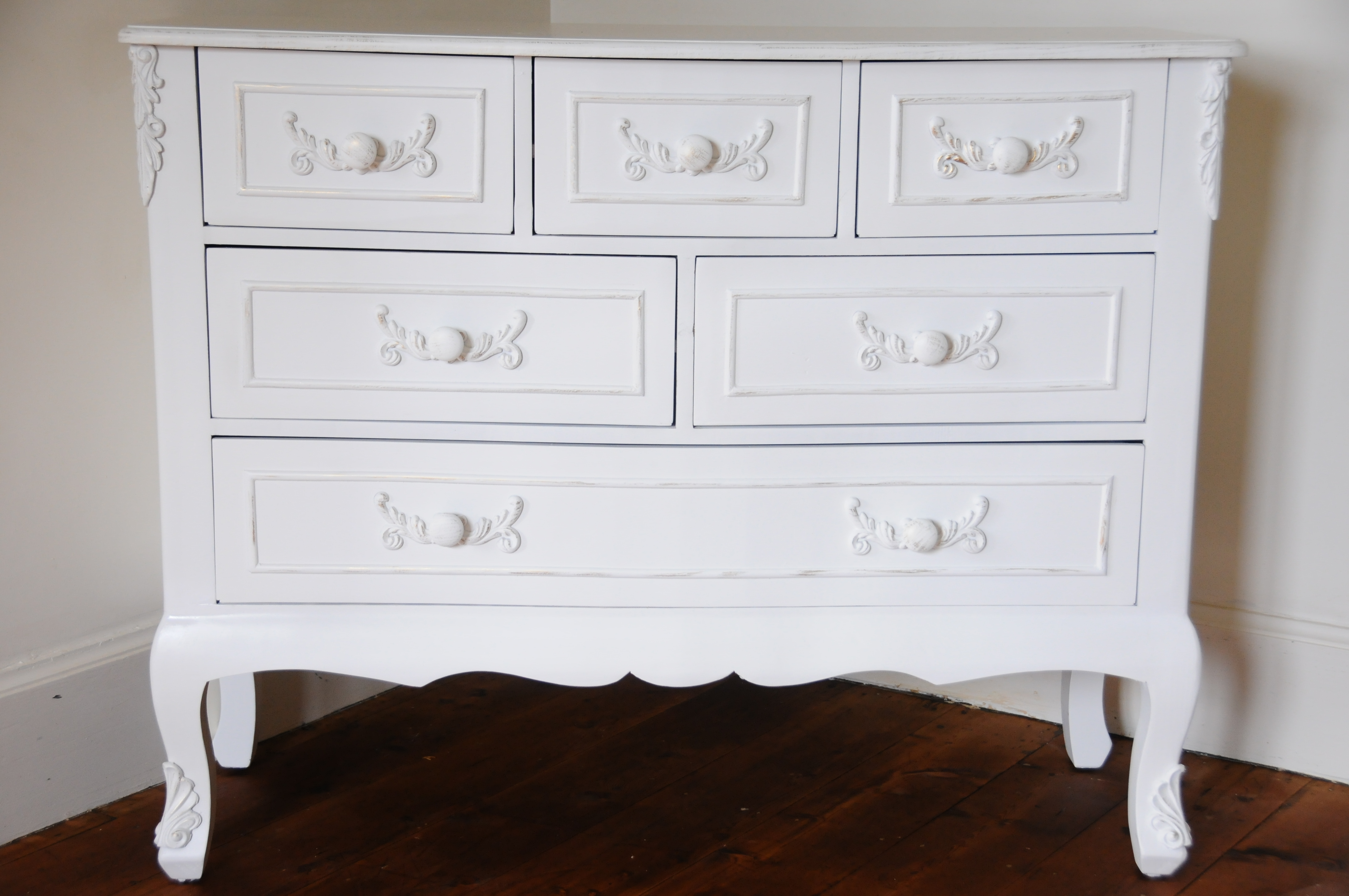 Annecy Shabby Chic 6 Drawer Multi Chest Ivory White Painted Finish