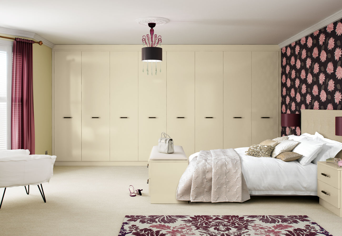 cream gloss fitted bedroom furniture