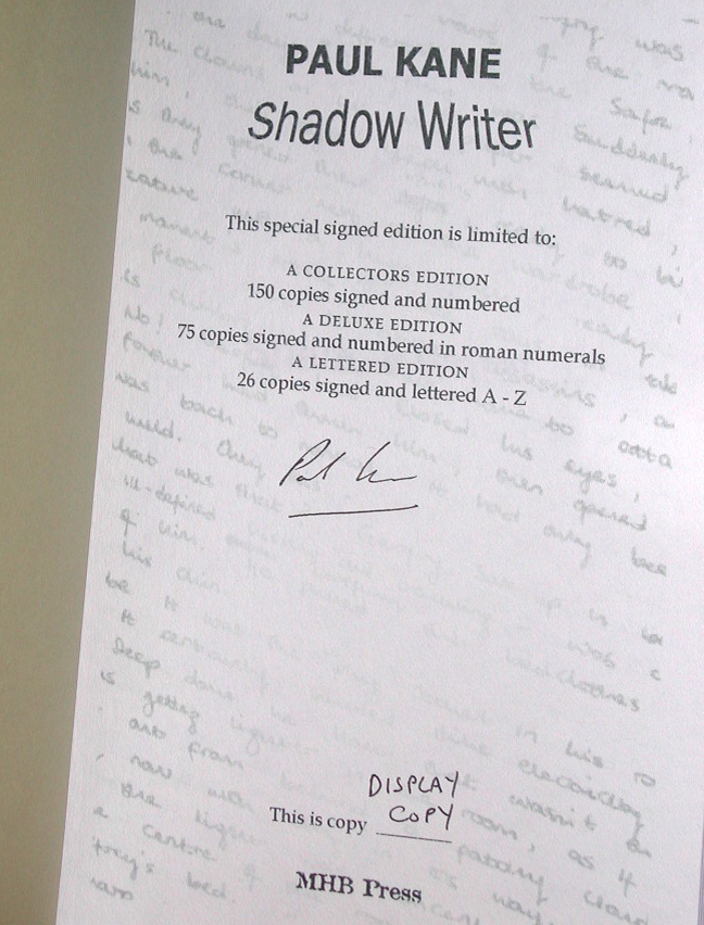 Shadow Writer Signed Collectors Edition
