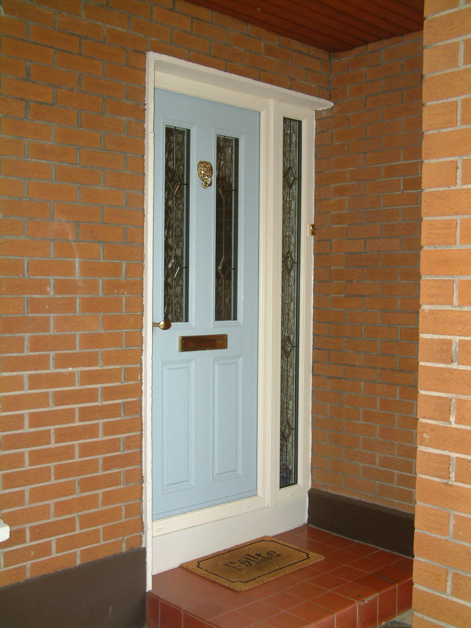 PORCELAIN BLUE APEER COMPOSITE FRONT DOOR FITTED BY ASGARD WINDOWS IN DUBLIN 16.