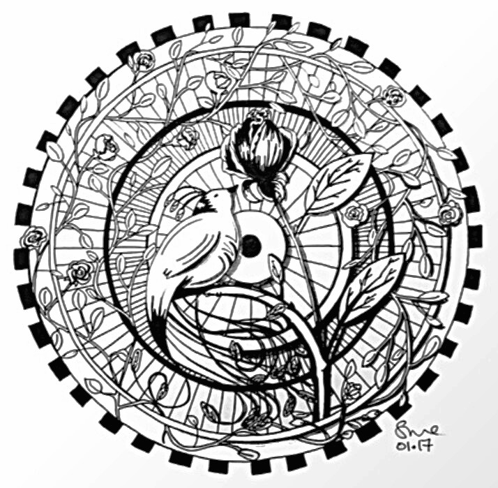 The Artist Stacey drew this as working on Mandalas is a wonderful way to actively meditate.