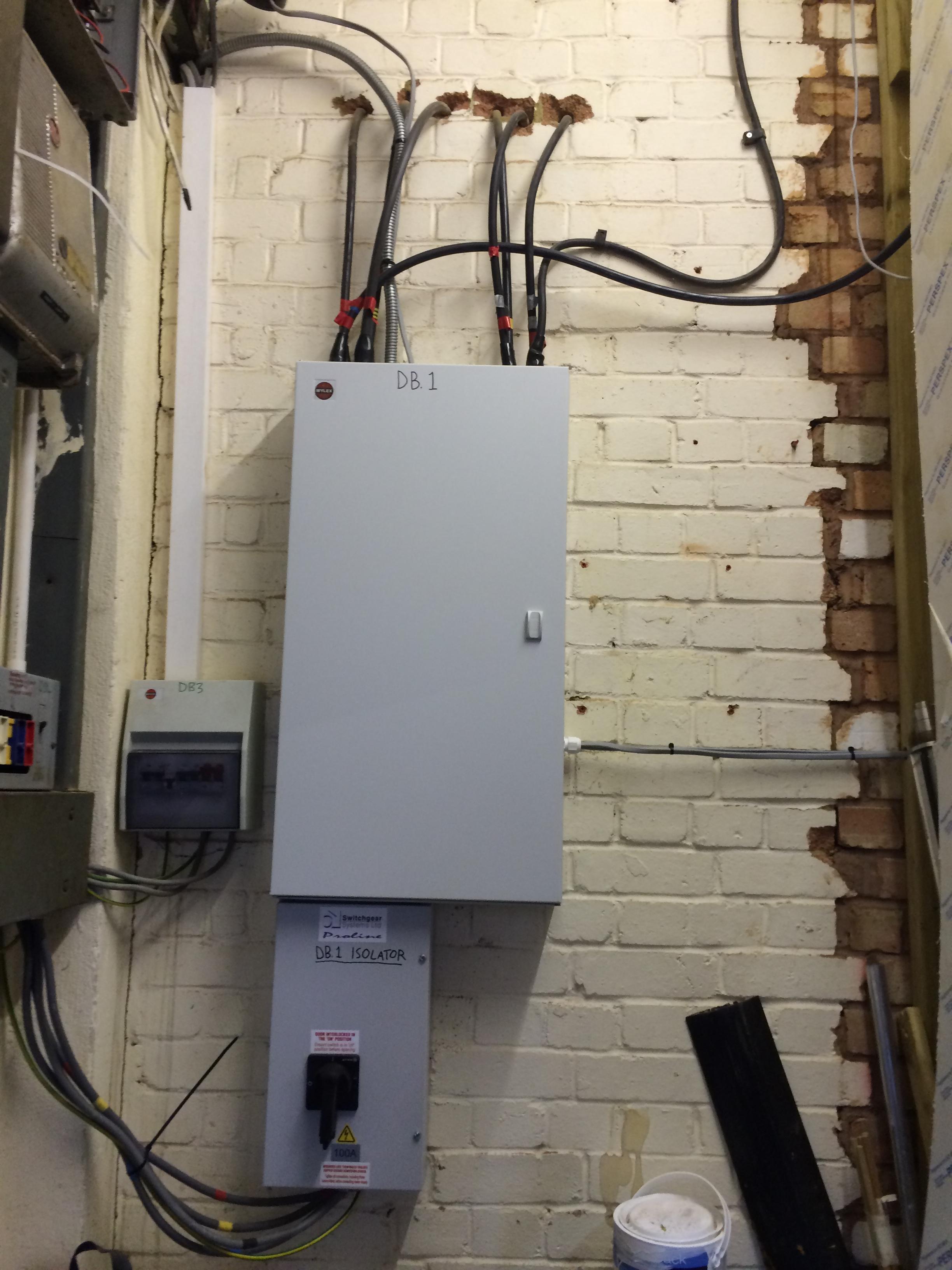 Replacement 3 phase consumer unit and stitch isolator in commercial unit