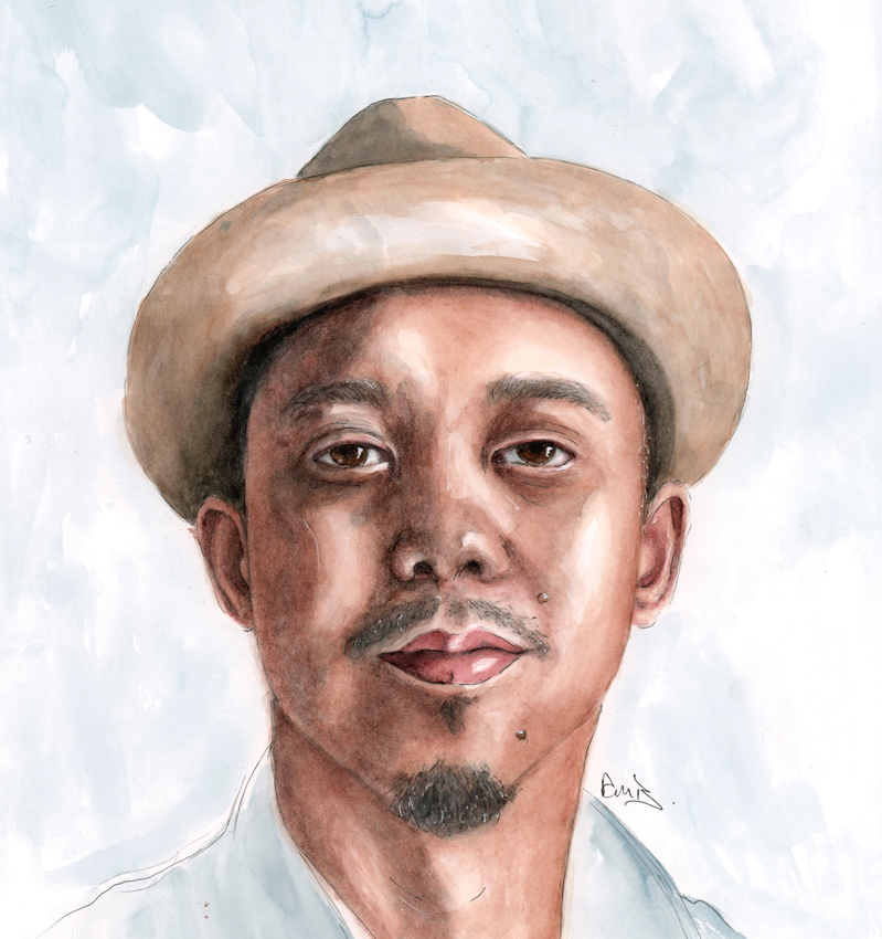 A4 watercolour, pencil & ink portrait illustration.