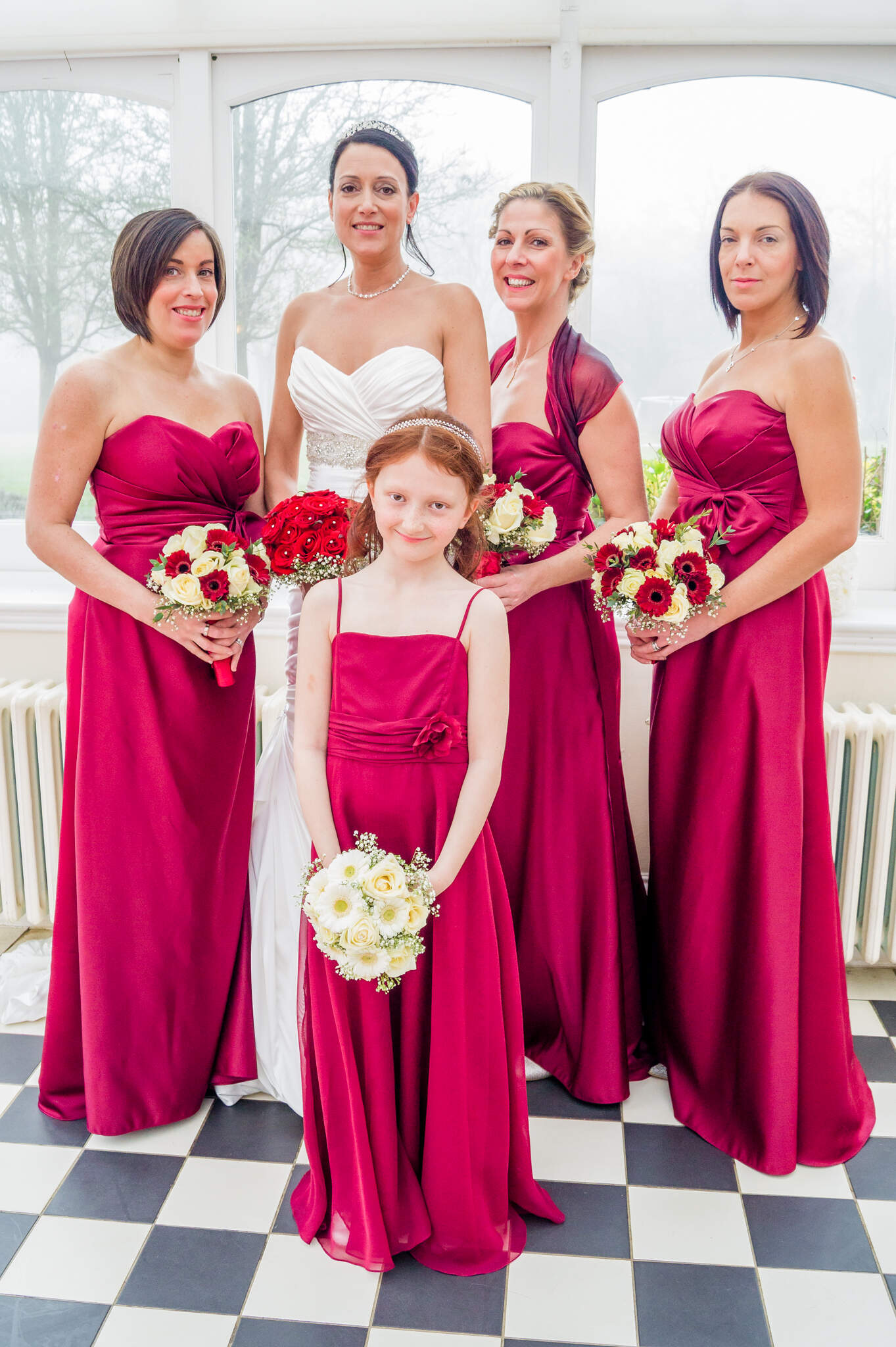 Hanbury Manor Wedding, Hertfordshire, red bridesmaid dress, bridesmaid portrait